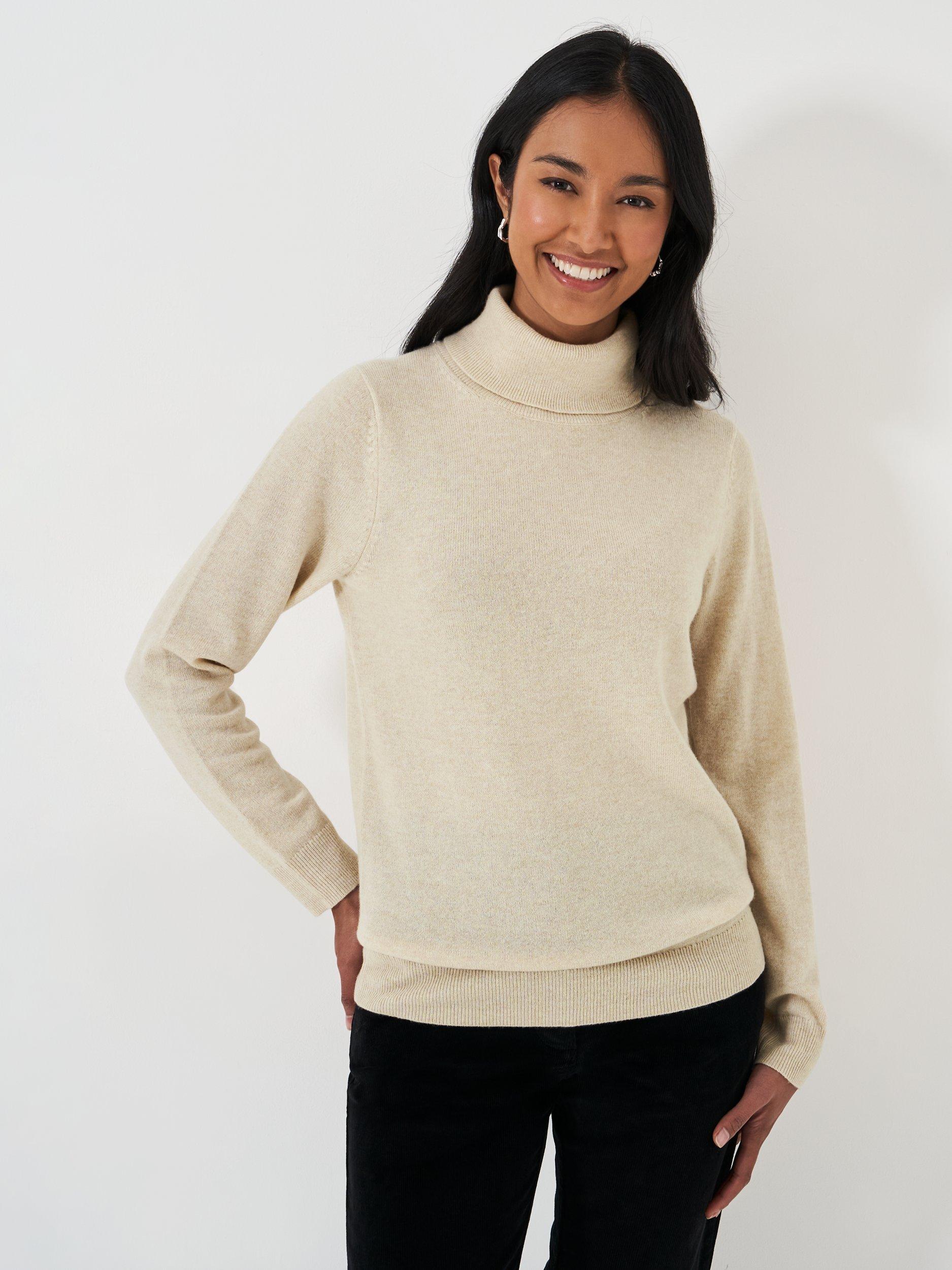 Product image 1 of 5, which shows Crew Clothing Roll Neck Wool Cashmere Jumper, Oatmeal, 8