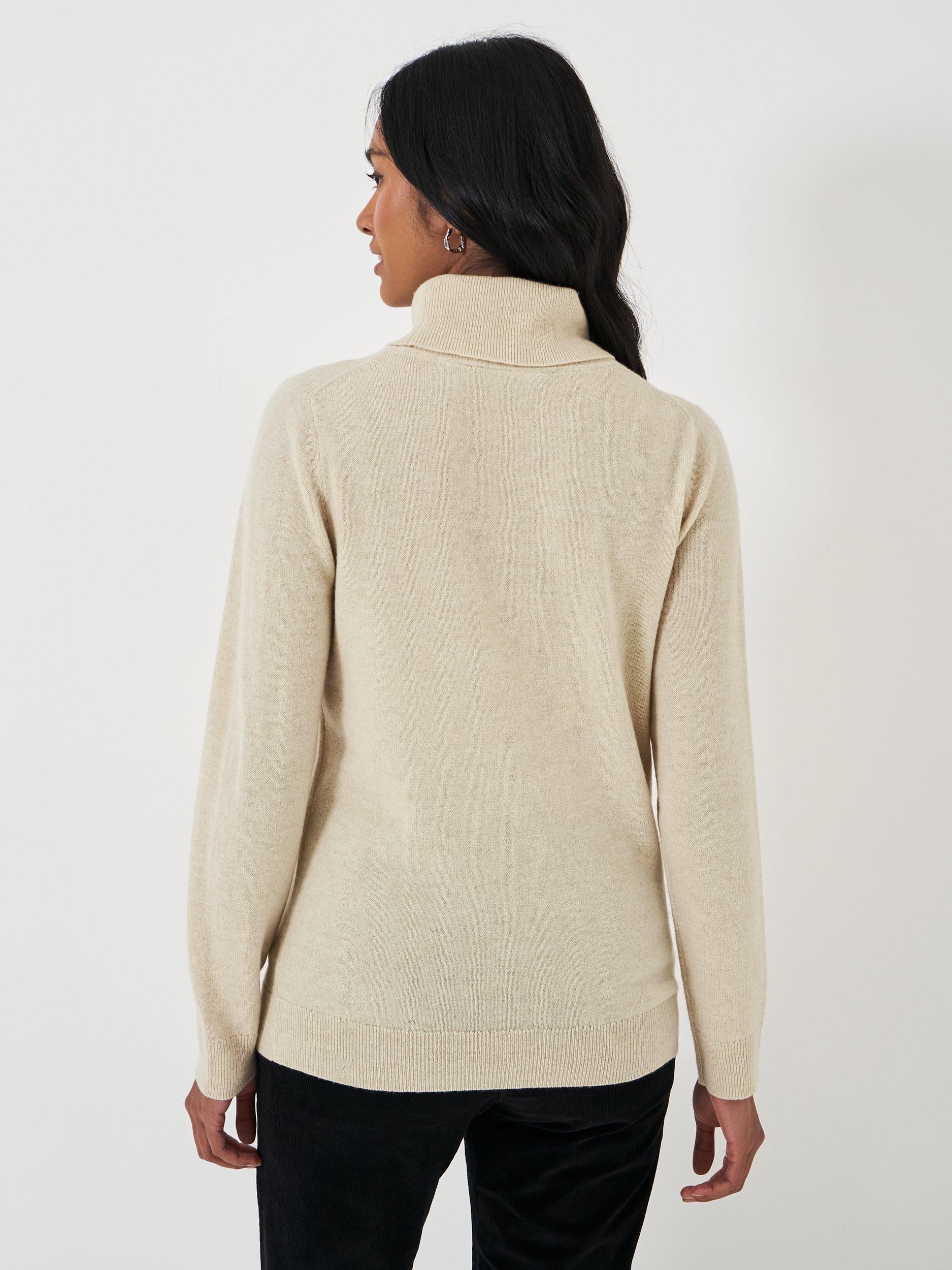 Product image 2 of 5, which shows Crew Clothing Roll Neck Wool Cashmere Jumper, Oatmeal, 8
