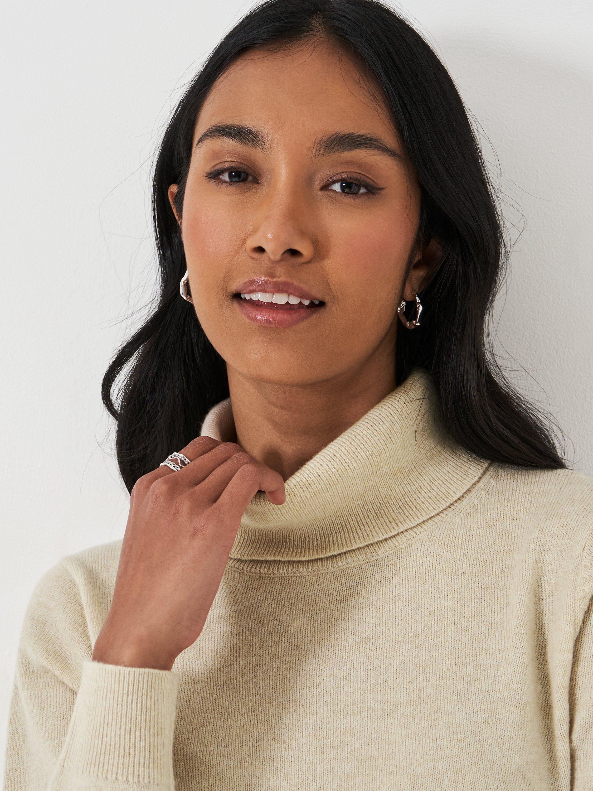 Product image 5 of 5, which shows Crew Clothing Roll Neck Wool Cashmere Jumper, Oatmeal, 8