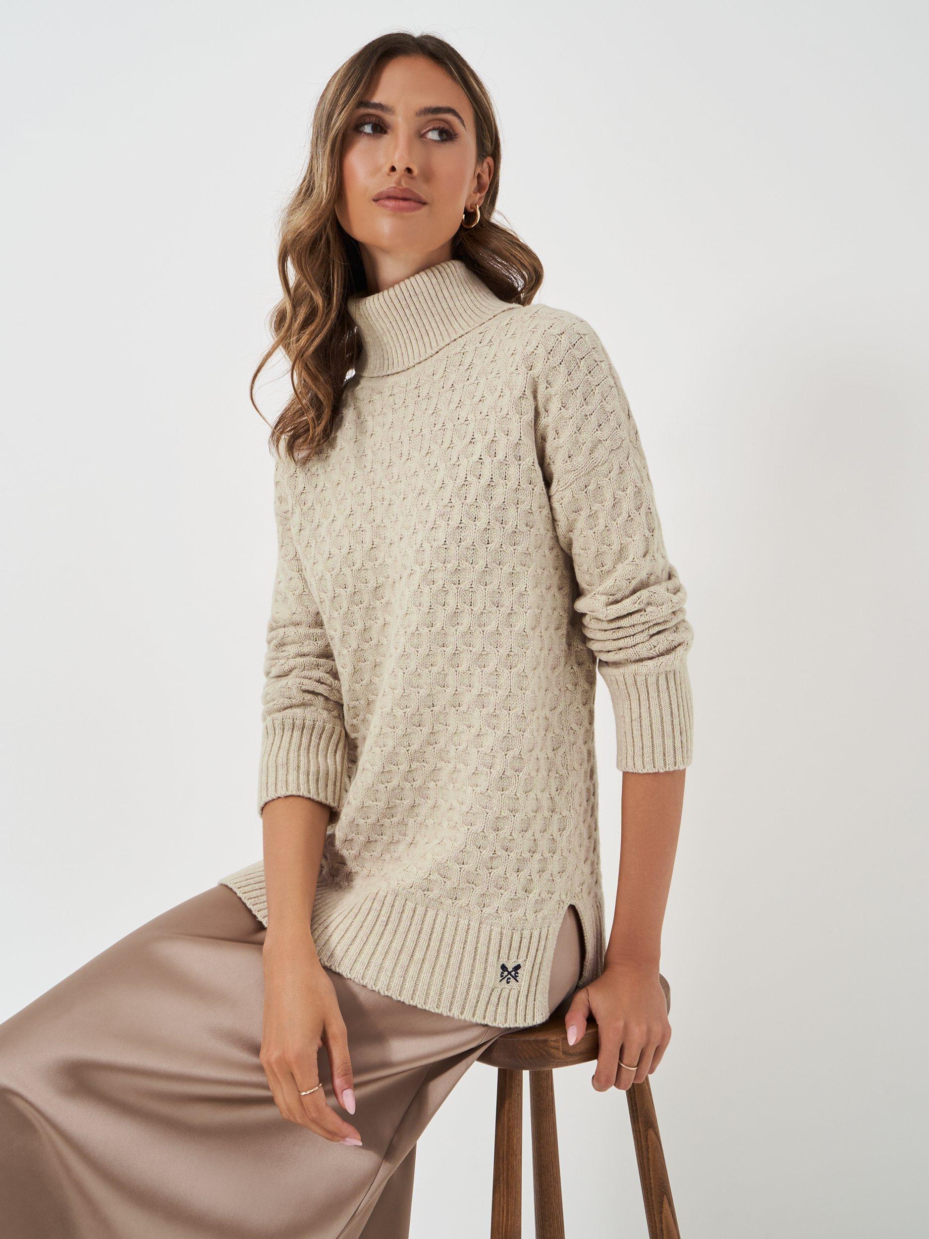 Crew Clothing Textured Roll Neck Jumper, Oatmeal