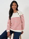 Crew Clothing Button Neck Stripe Wool Blend Jumper, Berry Red