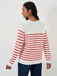 Crew Clothing Button Neck Stripe Wool Blend Jumper, Berry Red