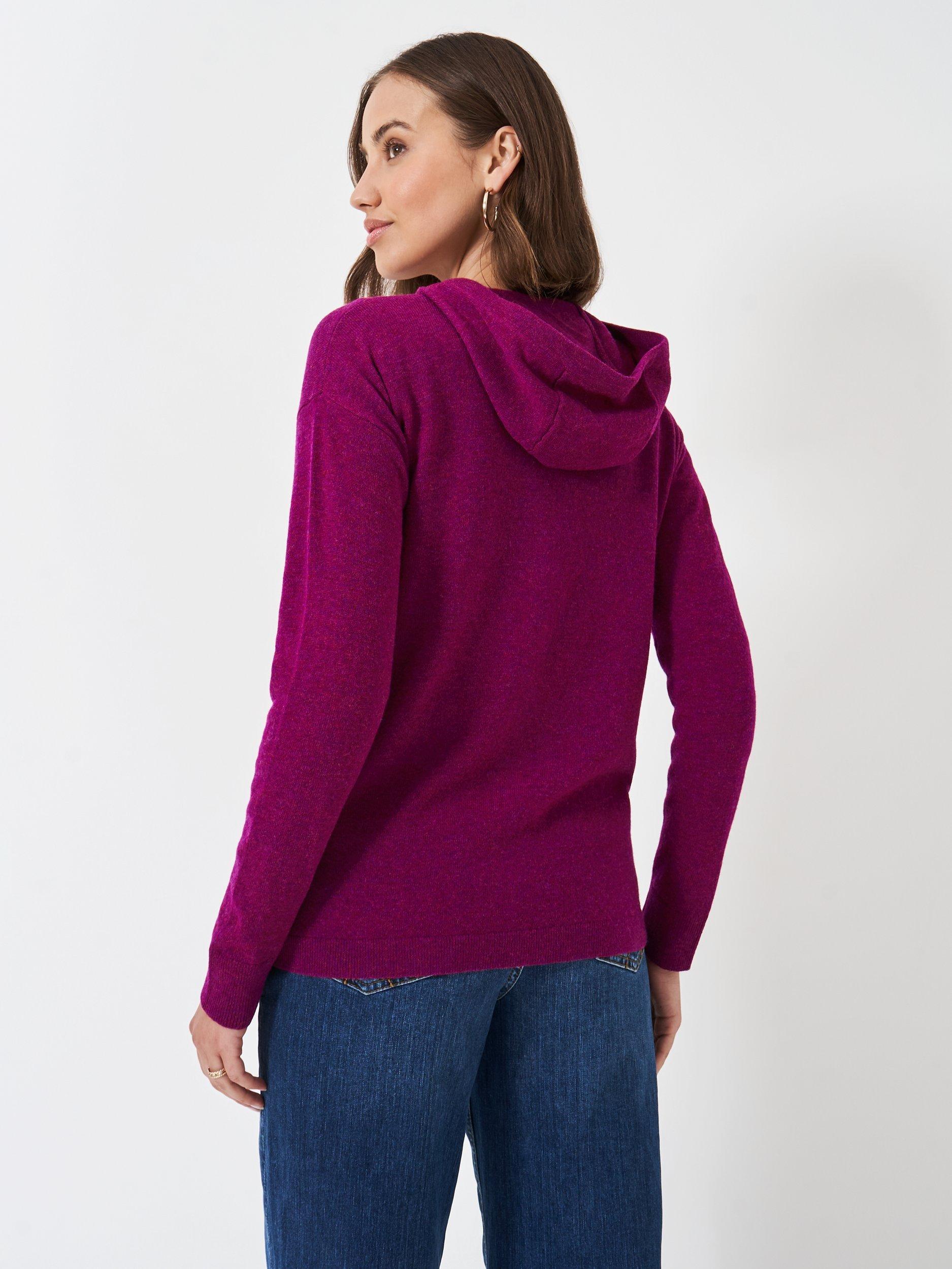 Crew Clothing Merino Wool Blend Zip Though Hoodie Red Wine