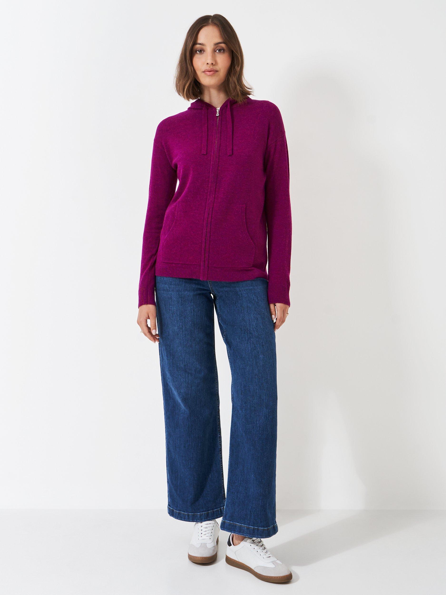 Product image 3 of 5, which shows Crew Clothing Merino Wool Blend Zip Though Hoodie, Red Wine, 8