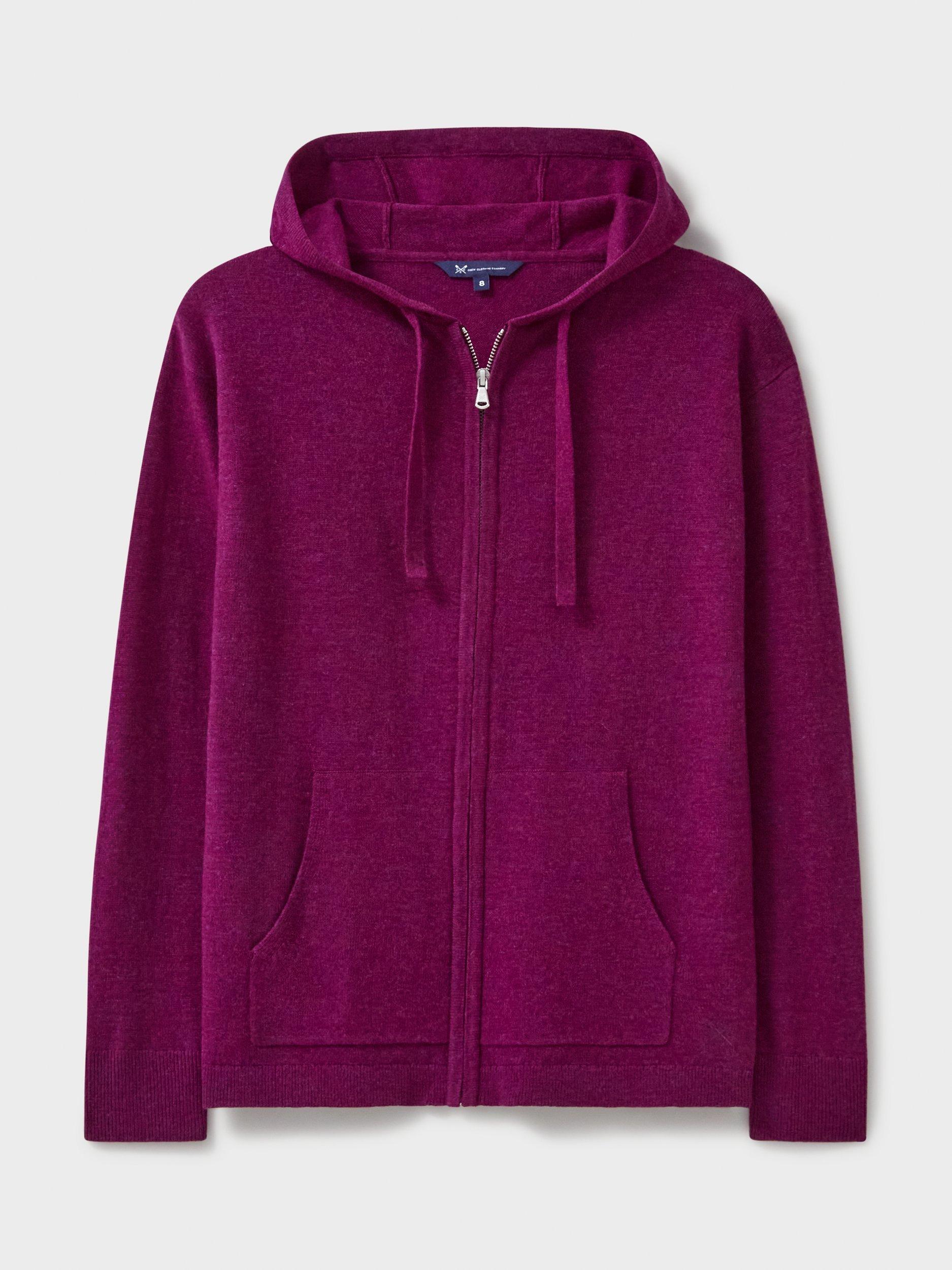 Product image 5 of 5, which shows Crew Clothing Merino Wool Blend Zip Though Hoodie, Red Wine, 8