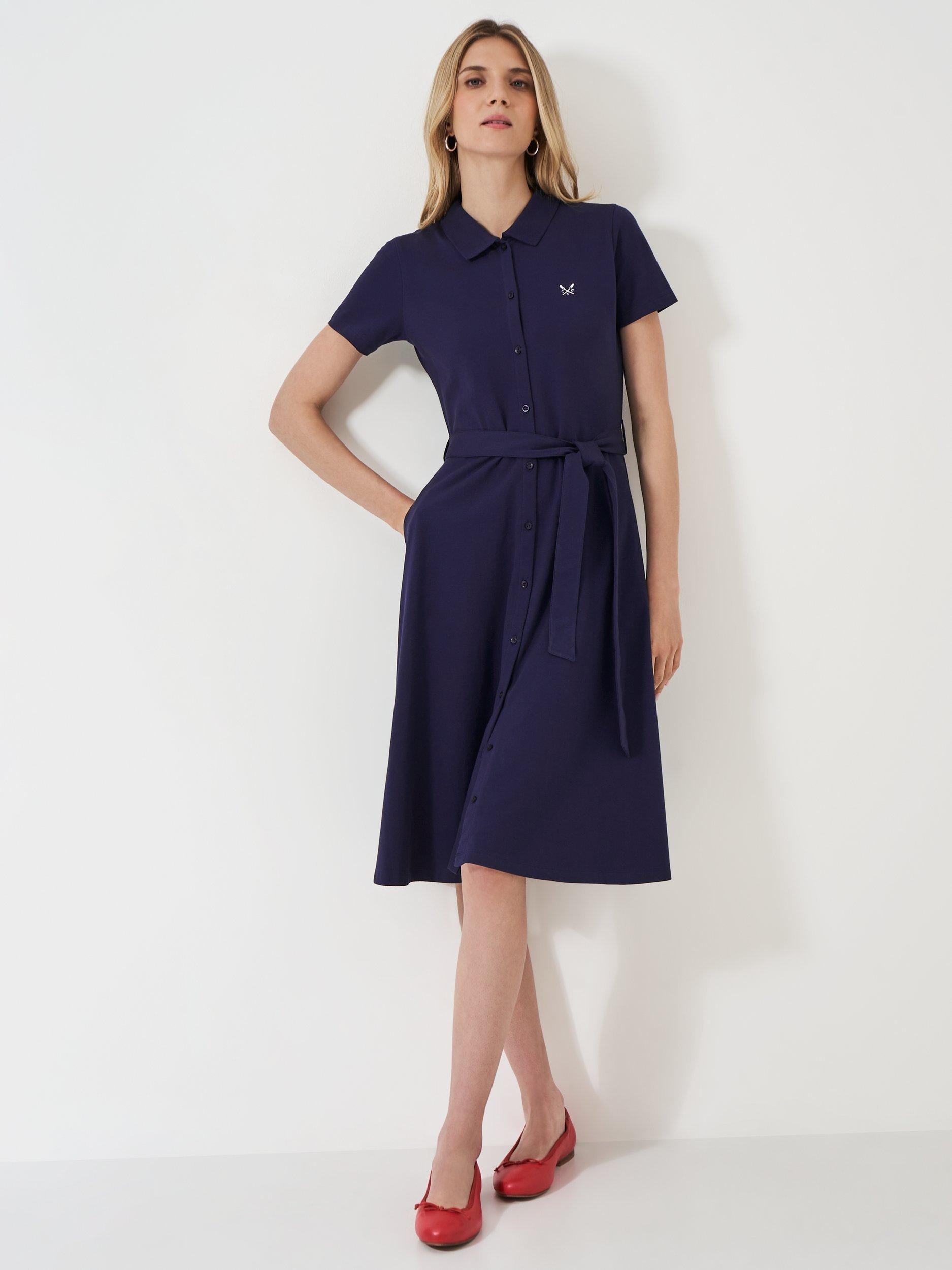 Crew Clothing Belted Polo Dress Navy Blue