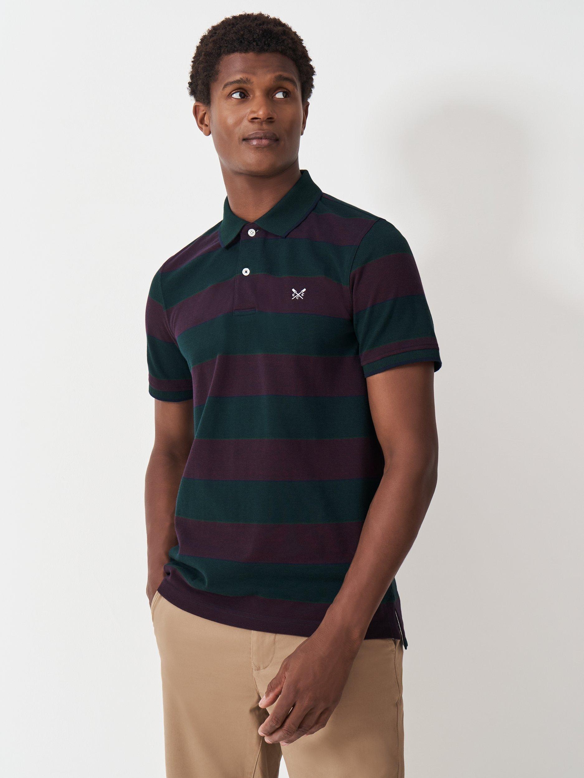 Crew Clothing Stripe Polo Shirt, Dark Green/Multi