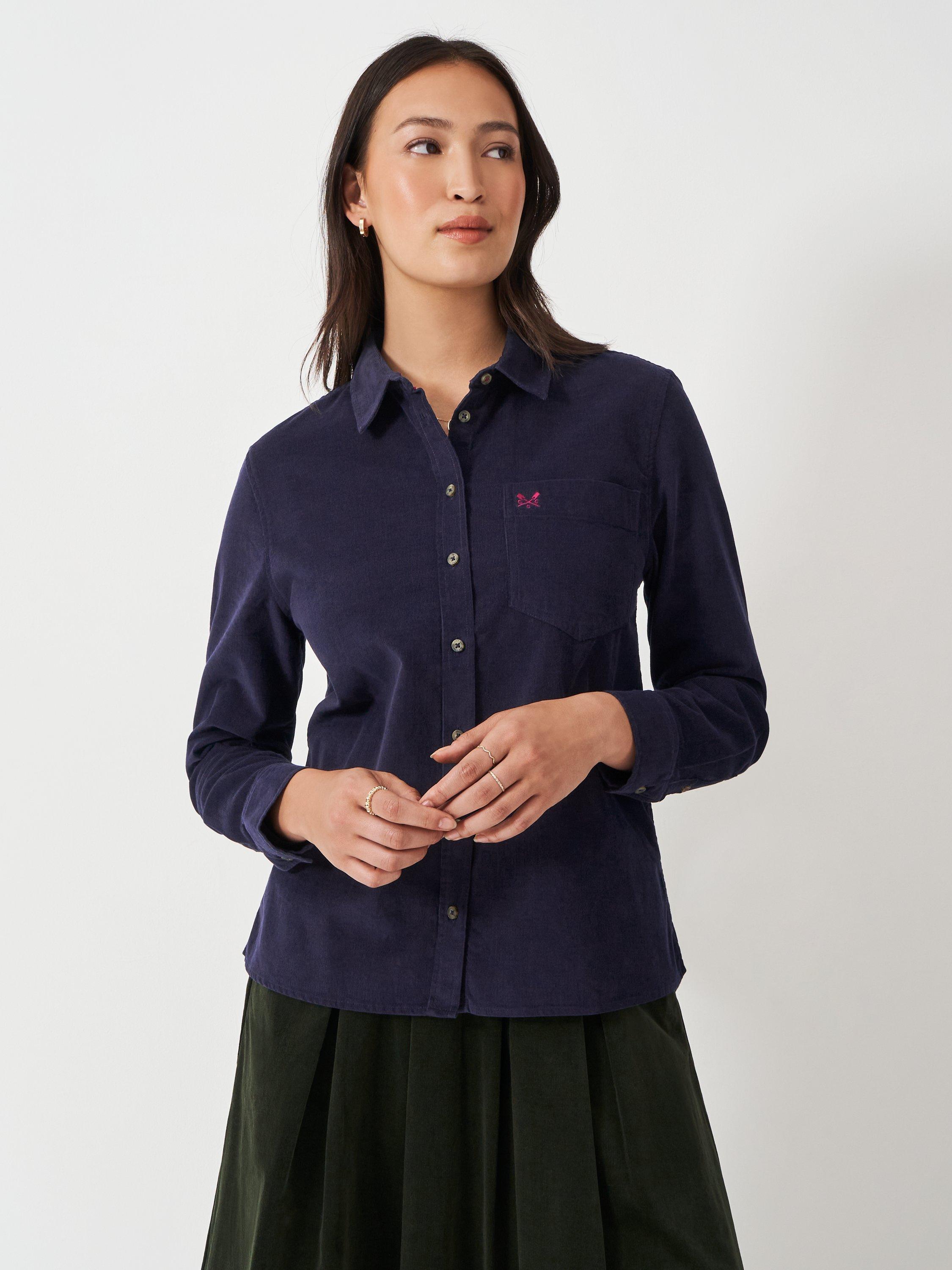 Crew Clothing Corduroy Long Sleeve Shirt, Navy Blue