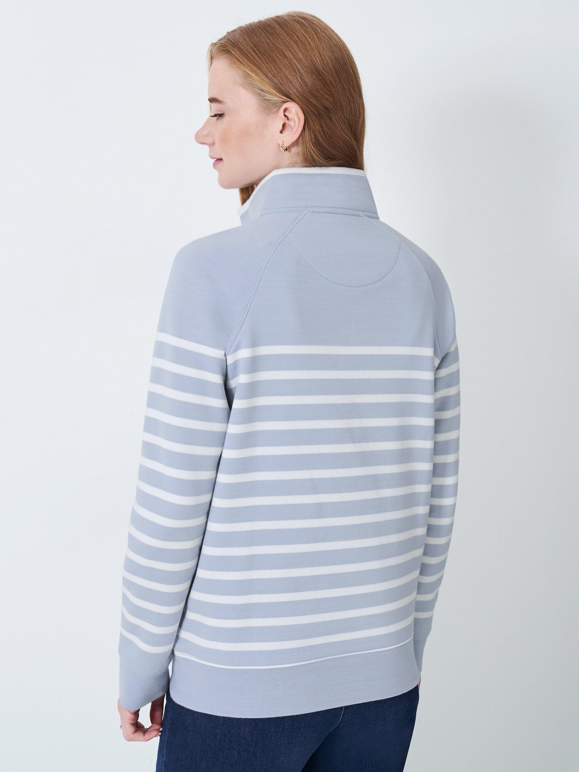 Product image 2 of 5, which shows Crew Clothing Stripe 1/2 Zip Sweatshirt, Blue, 10