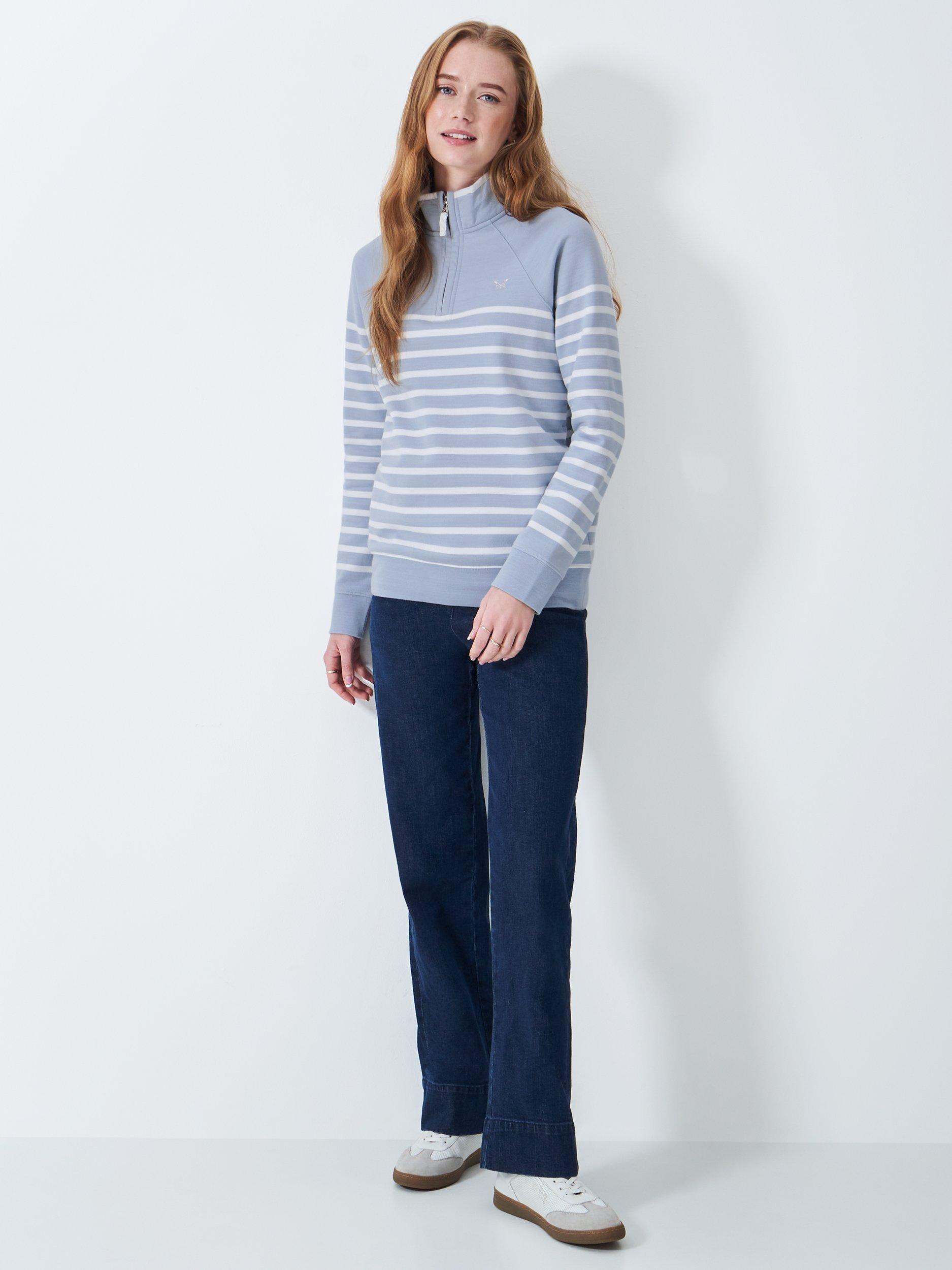 Product image 3 of 5, which shows Crew Clothing Stripe 1/2 Zip Sweatshirt, Blue, 10