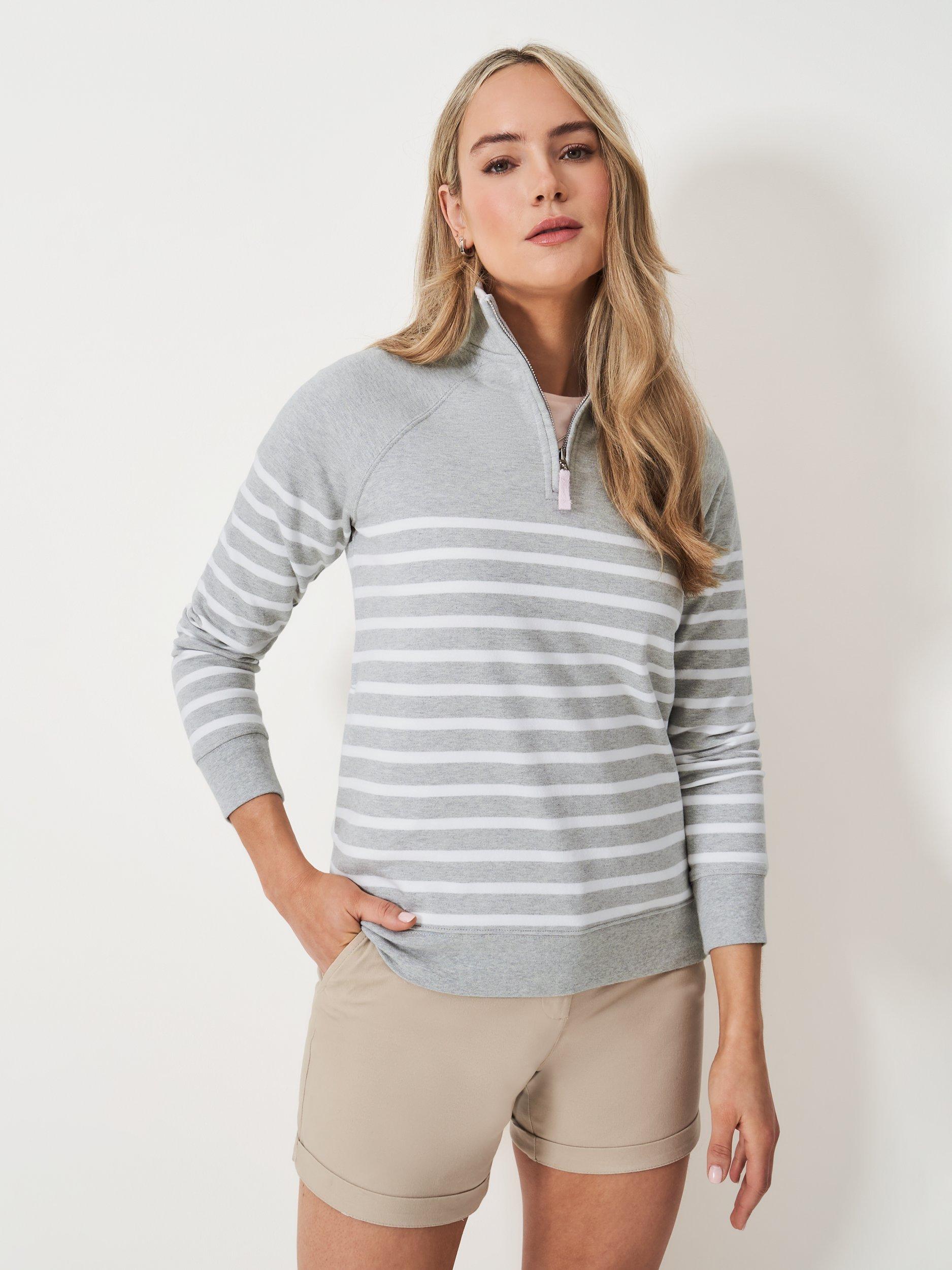 Product image 1 of 5, which shows Crew Clothing Stripe 1/2 Zip Sweatshirt, Grey, 8