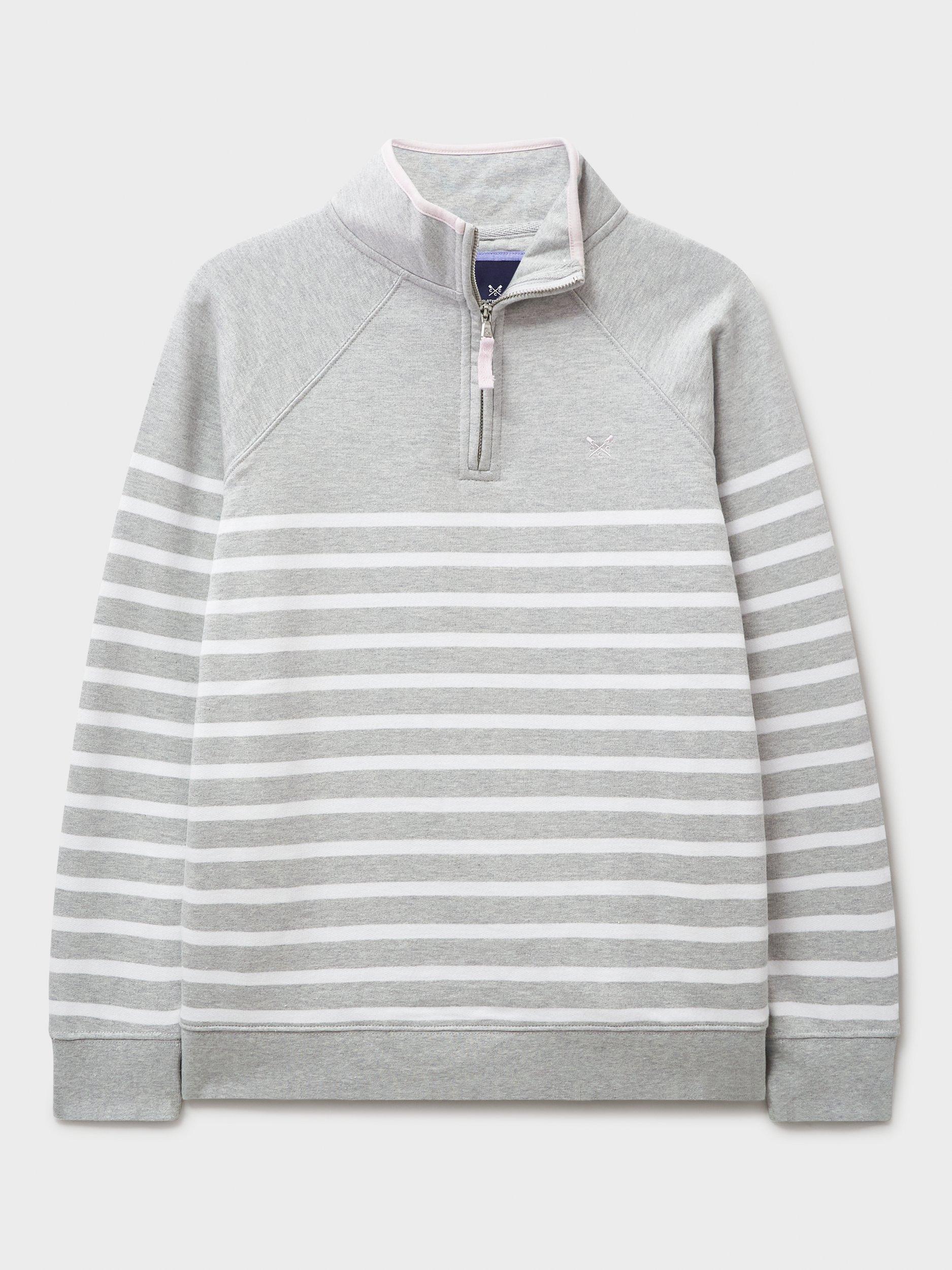 Product image 5 of 5, which shows Crew Clothing Stripe 1/2 Zip Sweatshirt, Grey, 8