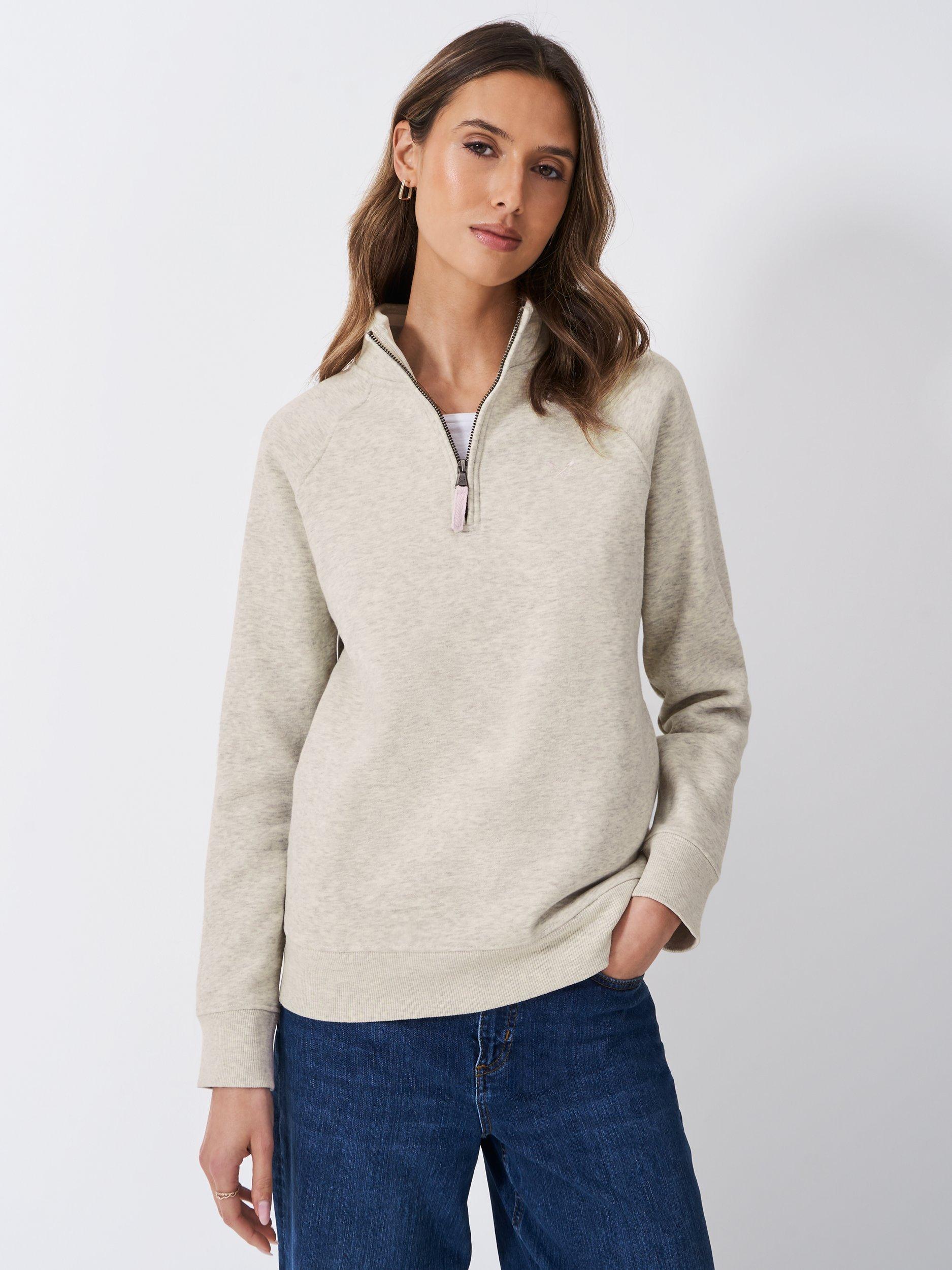 Product image 1 of 5, which shows Crew Clothing 1/2 Zip Sweatshirt, Oatmeal, 8