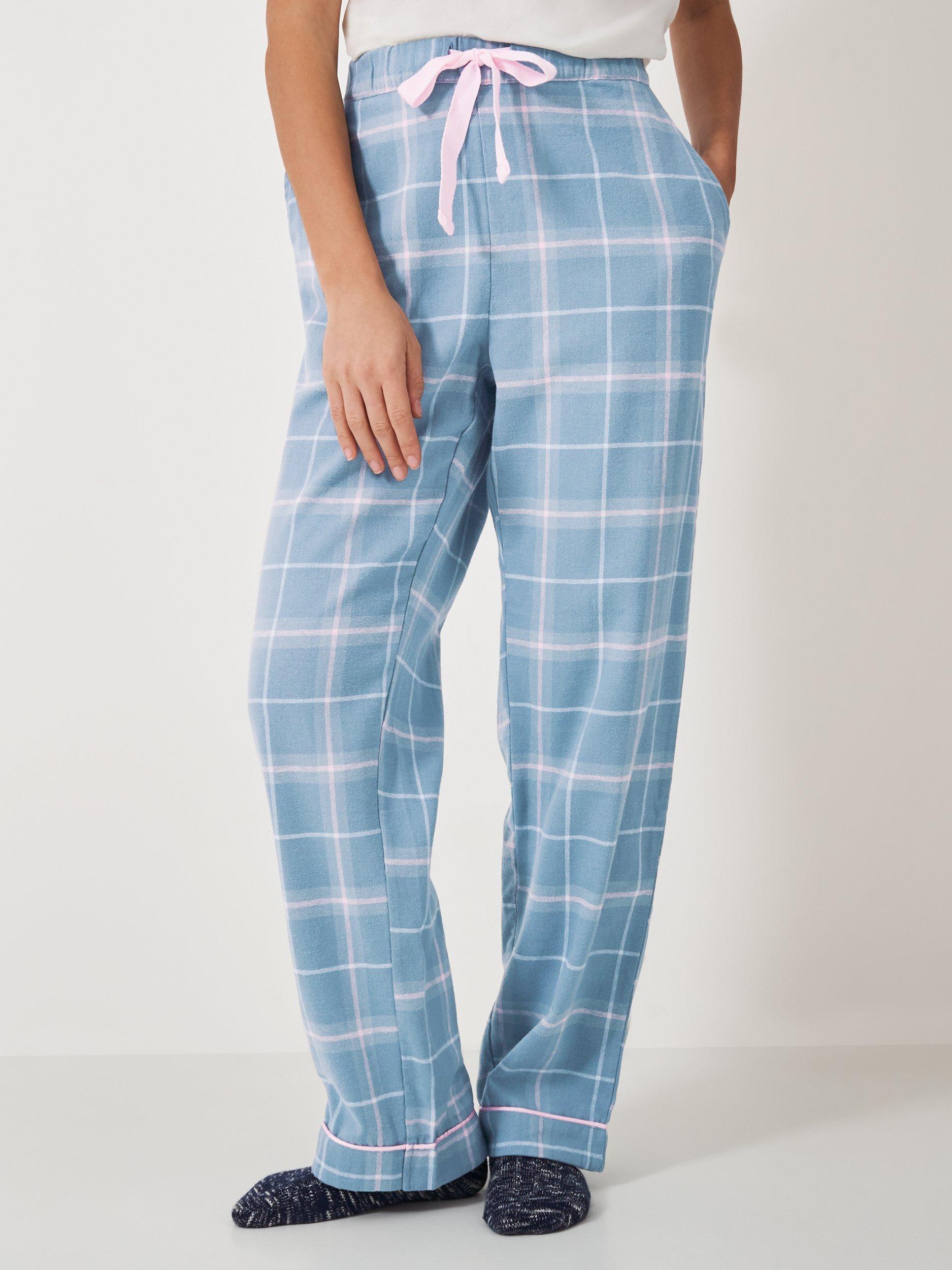 Crew Clothing Check Brushed Cotton Pyjama Bottoms Teal Blue