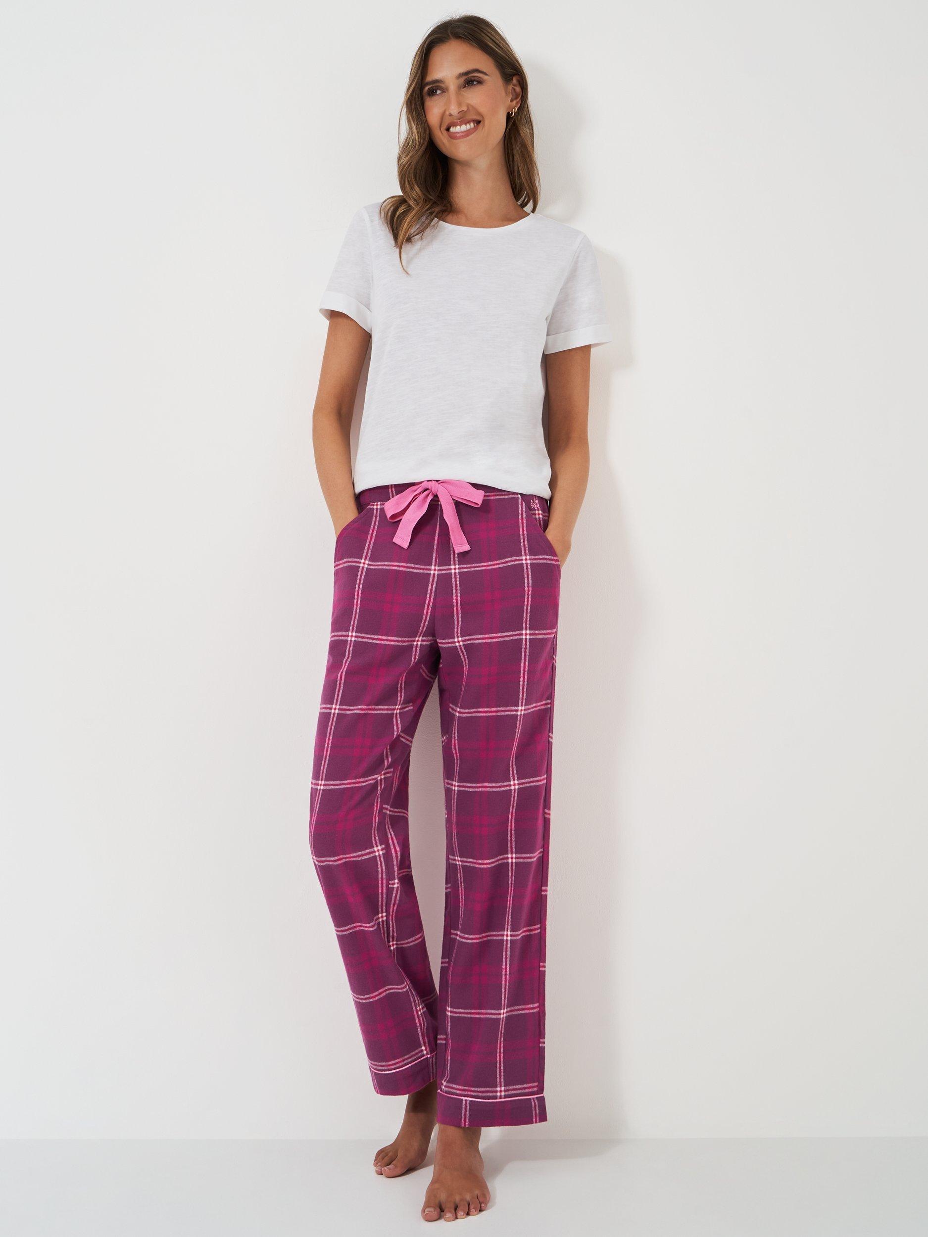 Crew Clothing Brushed Flannel Pyjama Bottoms, Berry/Multi