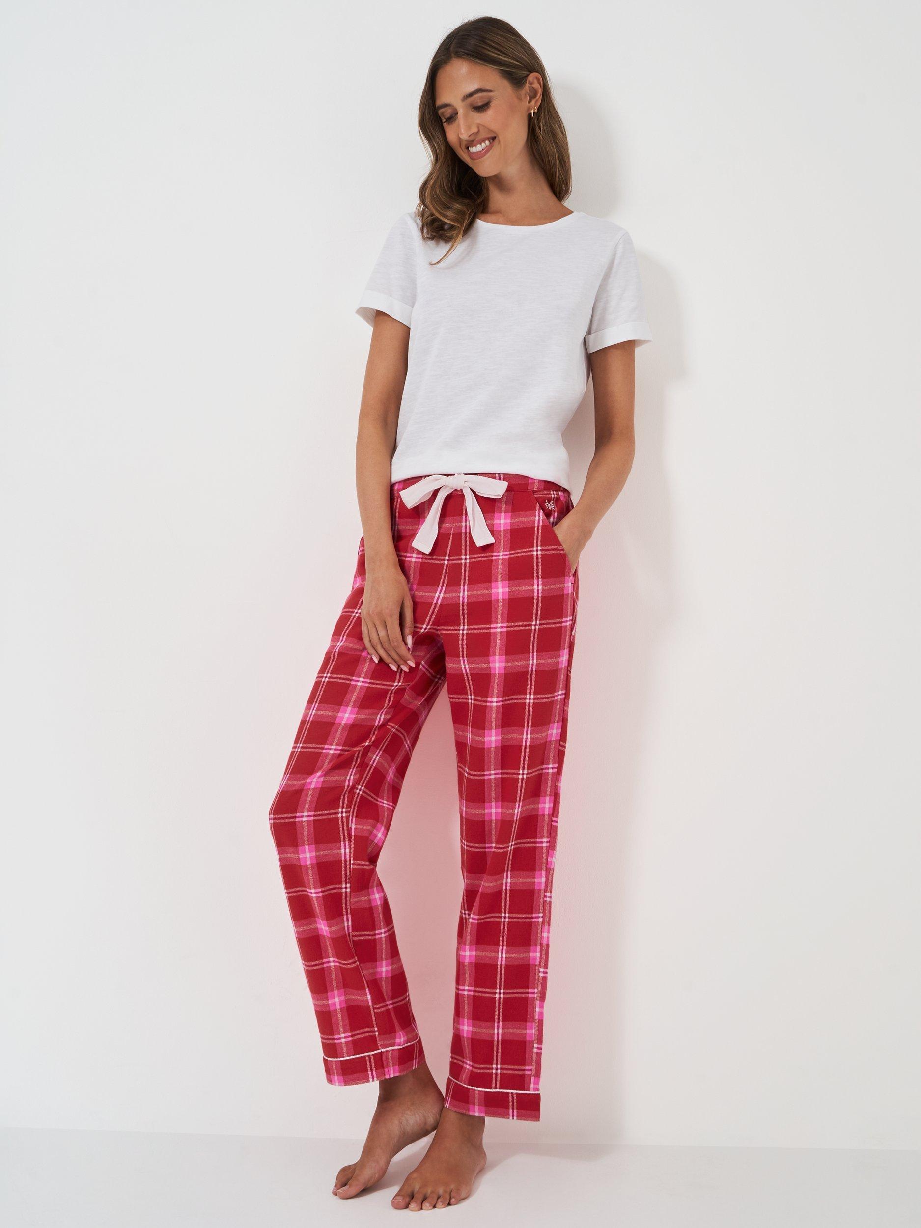 Crew Clothing Brushed Flannel Pyjama Bottoms, Red Wine/Multi