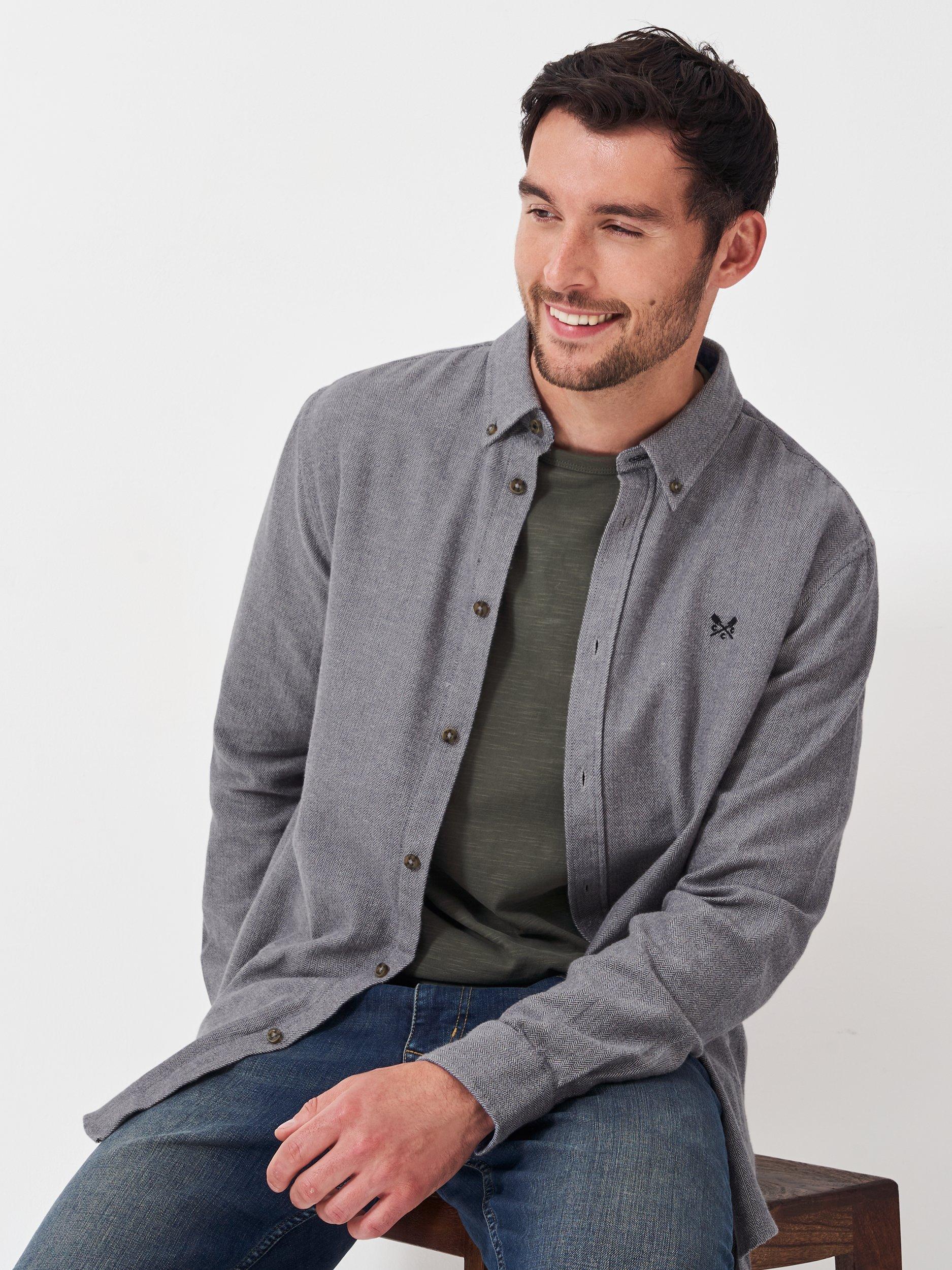 Product image 1 of 5, which shows Crew Clothing Cotton Regular Fit Herringbone Shirt, Black/Multi, L
