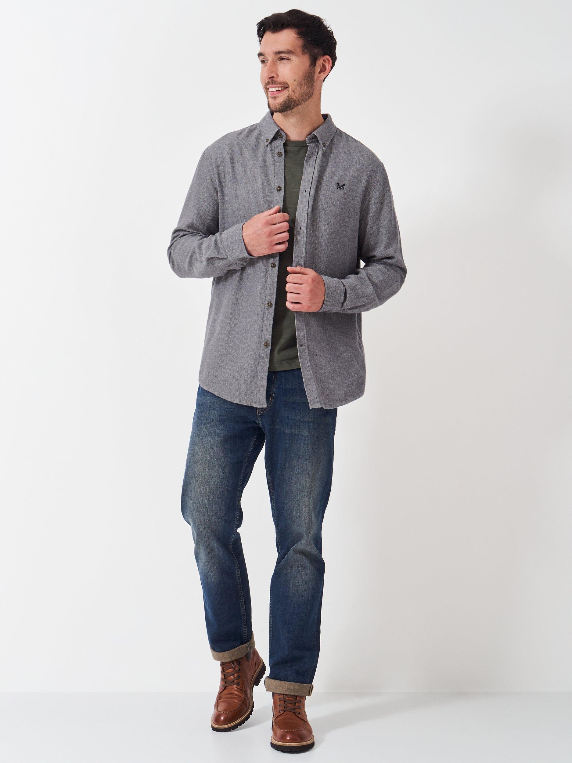Product image 3 of 5, which shows Crew Clothing Cotton Regular Fit Herringbone Shirt, Black/Multi, L