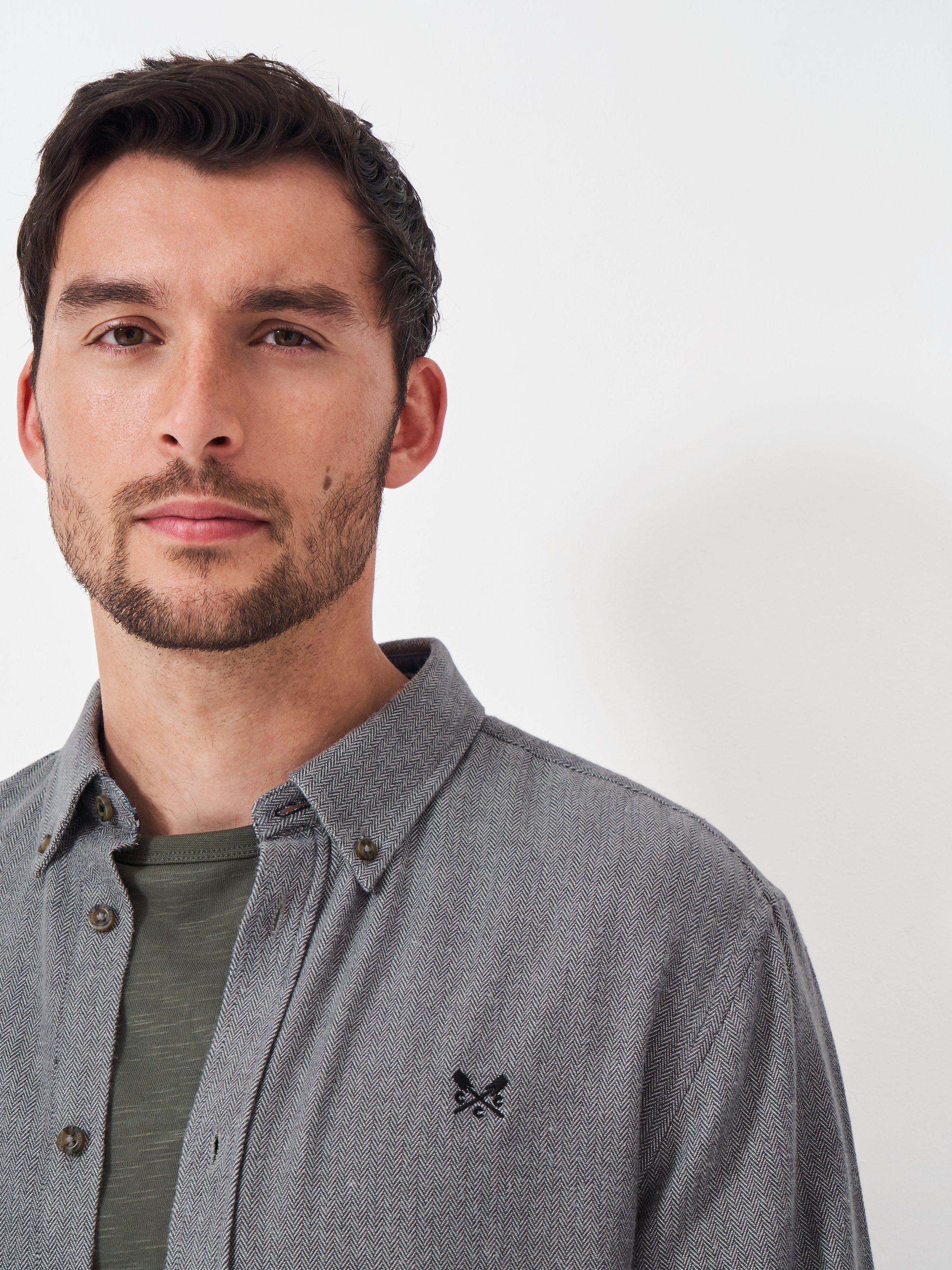 Product image 4 of 5, which shows Crew Clothing Cotton Regular Fit Herringbone Shirt, Black/Multi, L