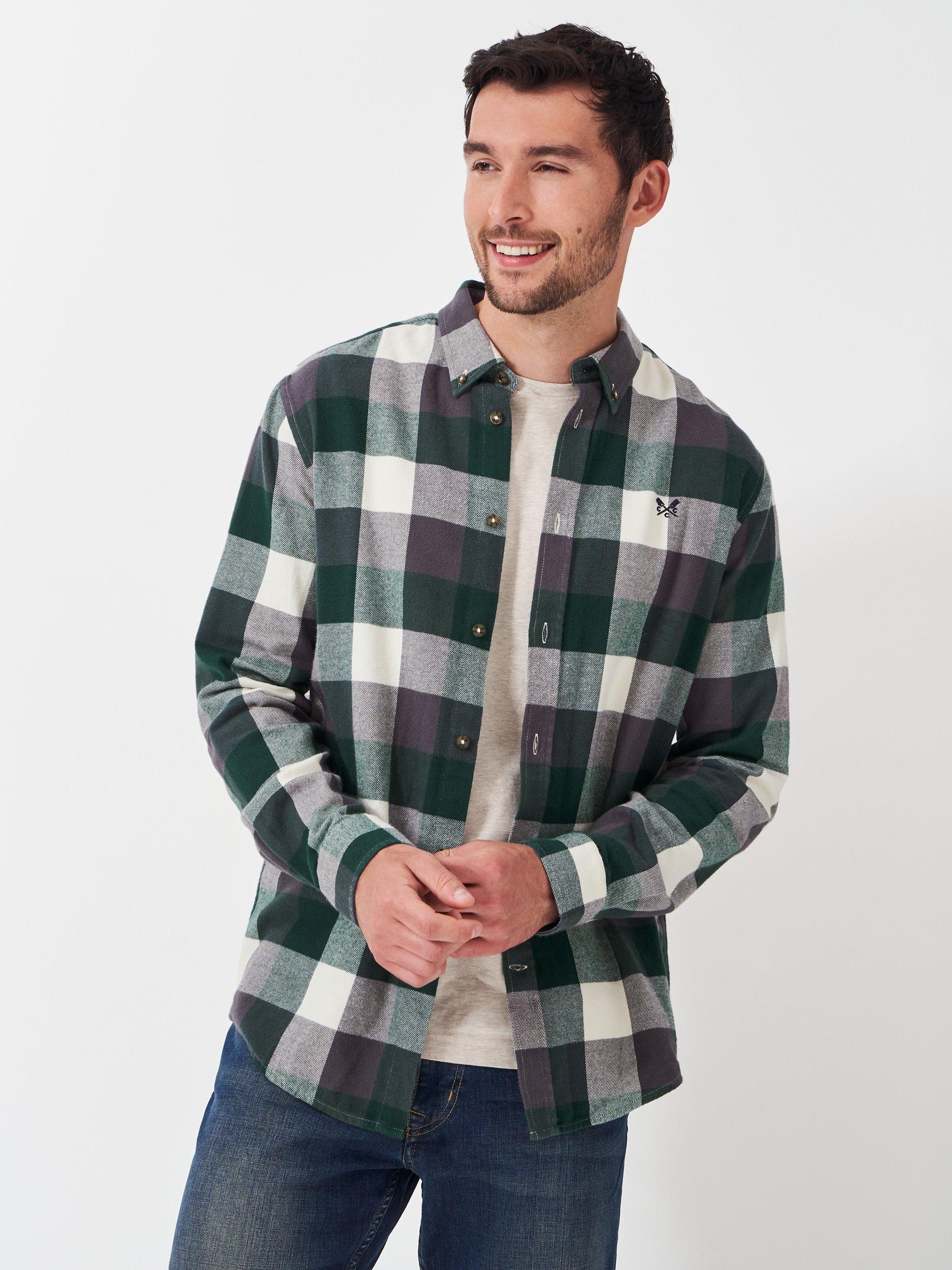 Crew Clothing Cotton Regular Fit Brushed Cotton Flannel Shirt, Green/Multi
