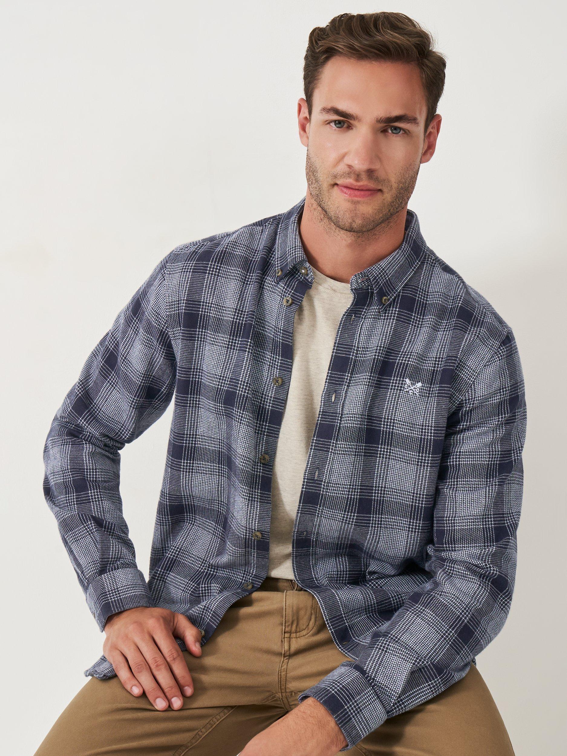 Product image 2 of 6, which shows Crew Clothing Cotton Regular Fit Check Flannel Shirt, Blue/Multi, L