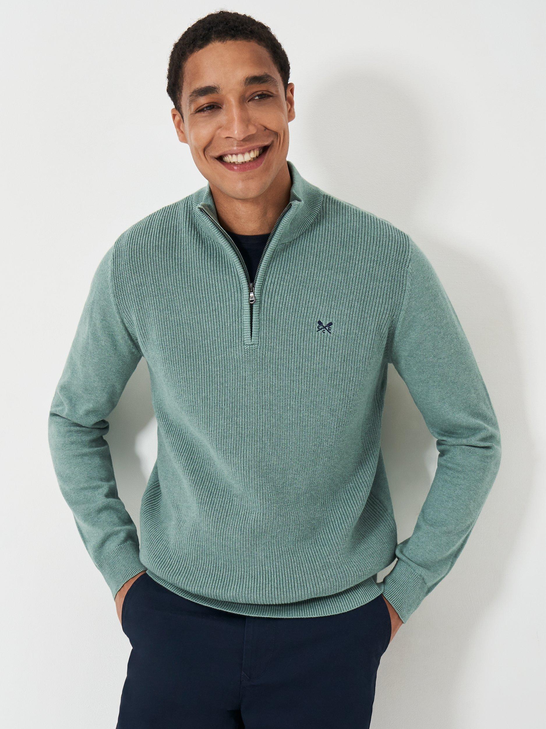 Crew Clothing Brioche Rib Half Zip Jumper, Light Green