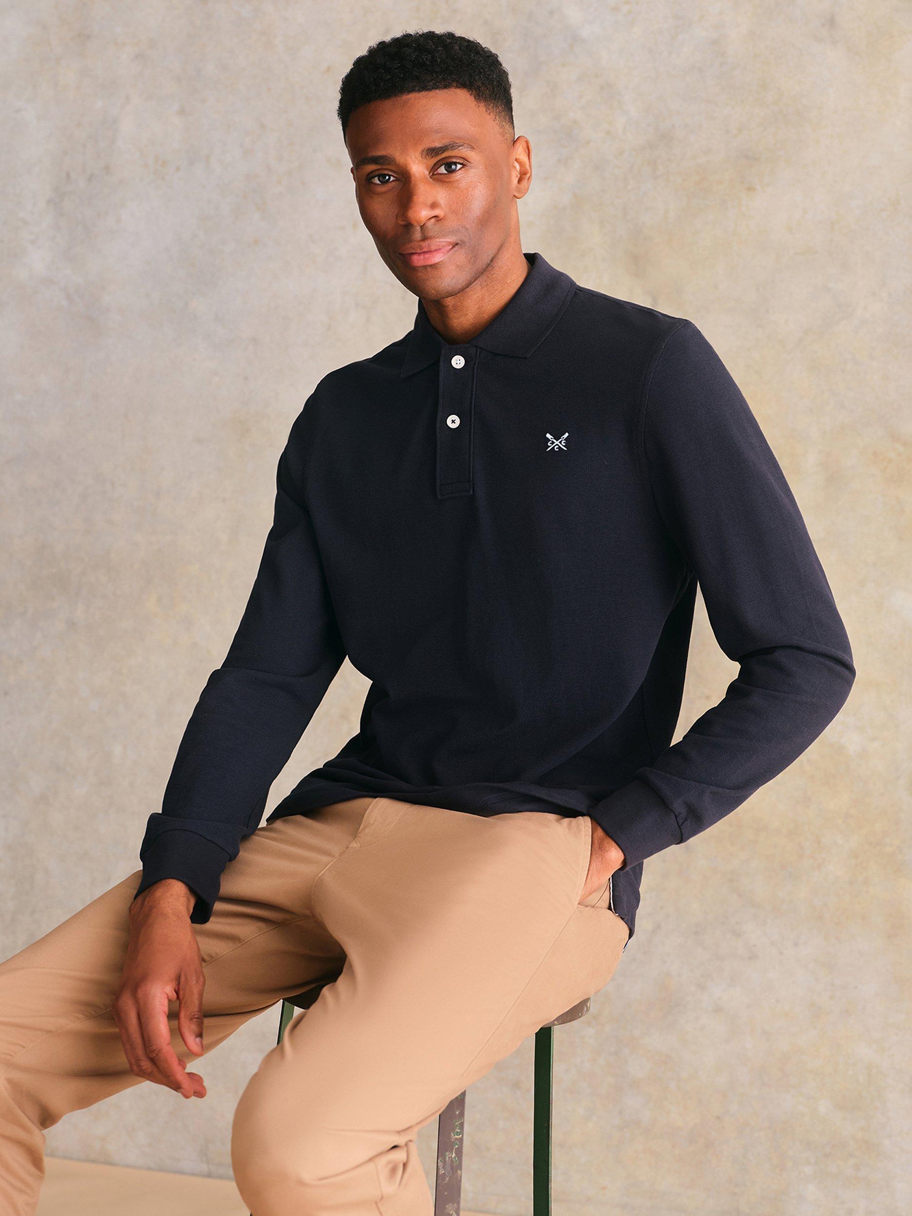 Crew Clothing Long Sleeve Polo Shirt, Navy Blue