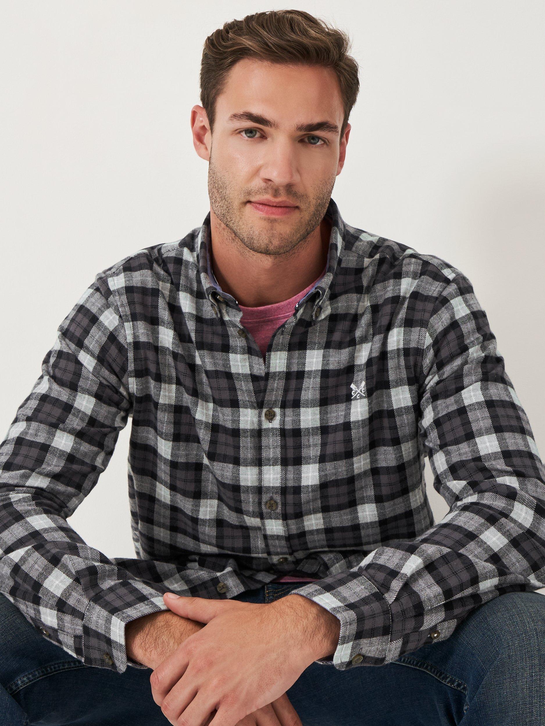 Product image 1 of 5, which shows Crew Clothing Cotton Regular Fit Blackwatch Check Shirt, Grey/Multi, M