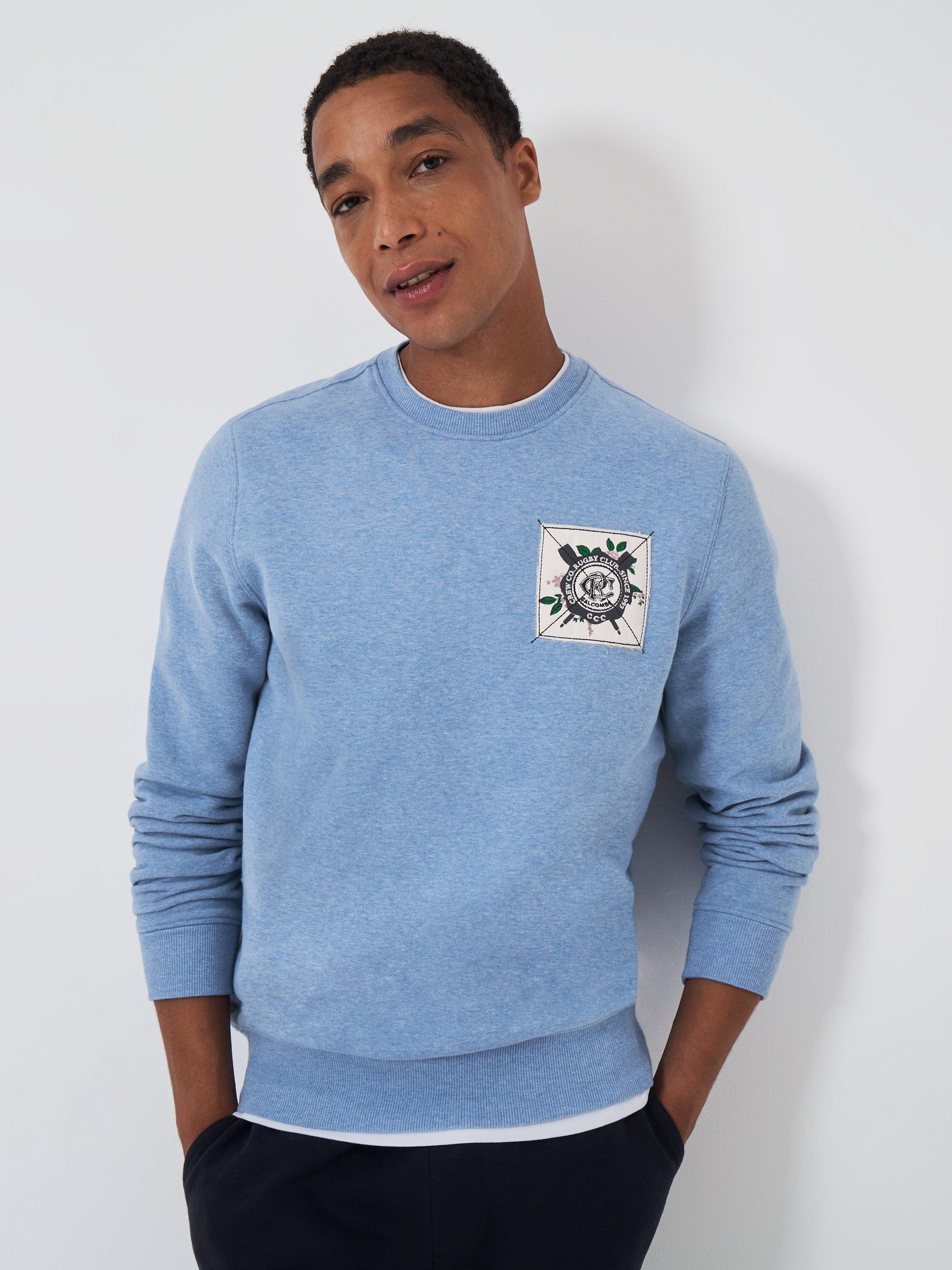 Crew Clothing Yarn Dyed Patch Crew Neck Sweatshirt, Light Blue