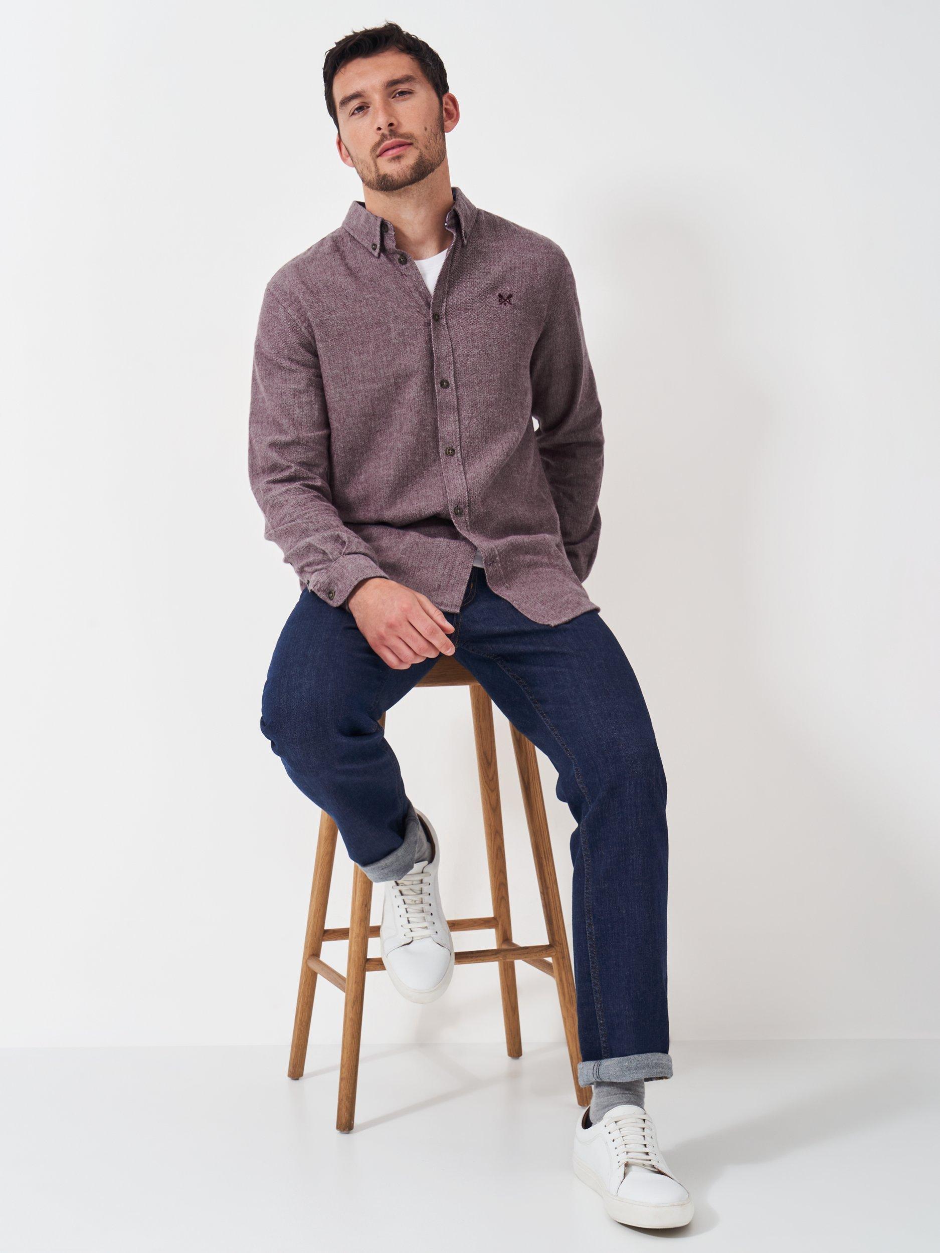 Product image 3 of 5, which shows Crew Clothing Cotton Regular Fit Herringbone Shirt, Red/Multi, XS