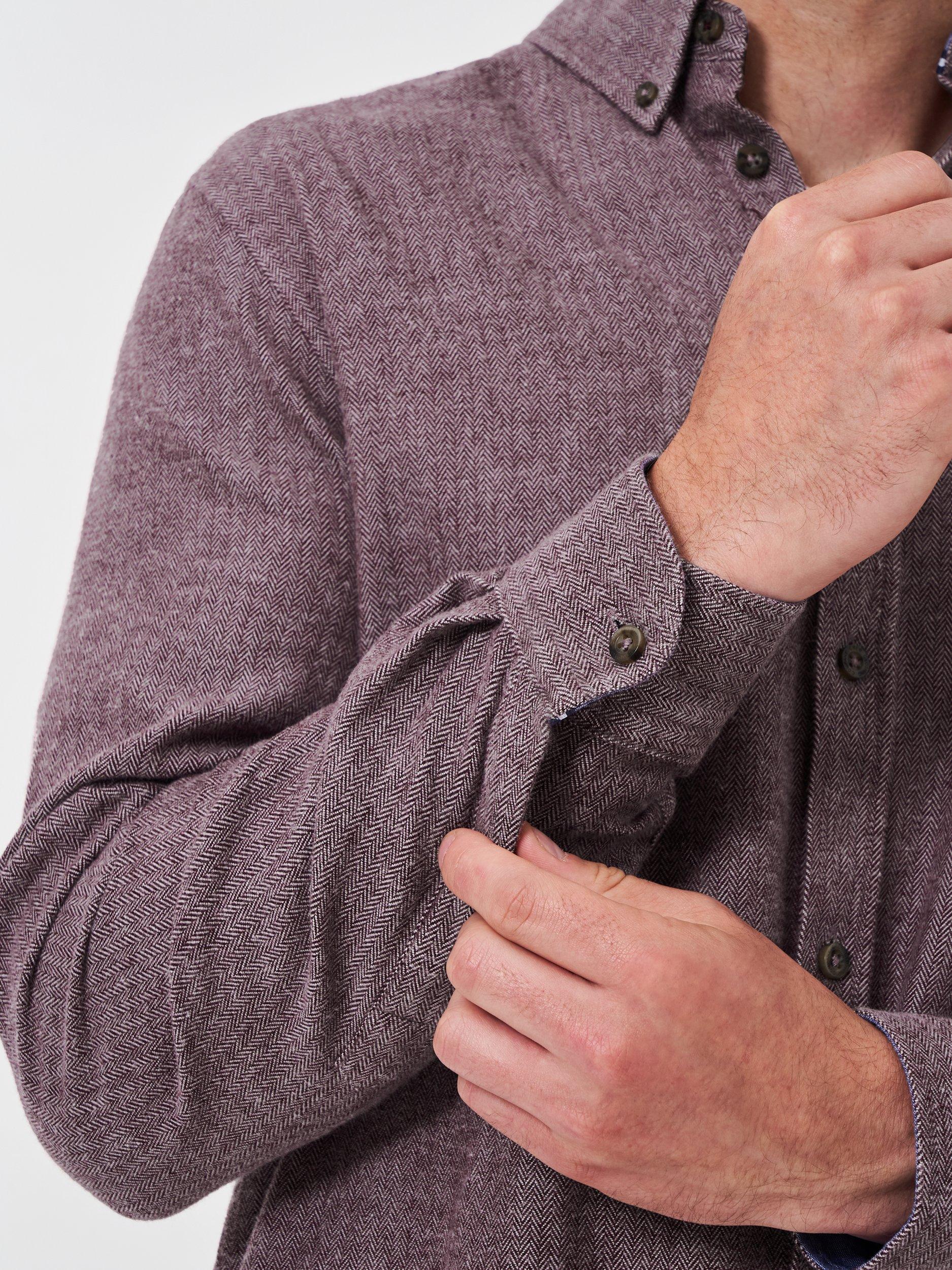 Product image 4 of 5, which shows Crew Clothing Cotton Regular Fit Herringbone Shirt, Red/Multi, XS