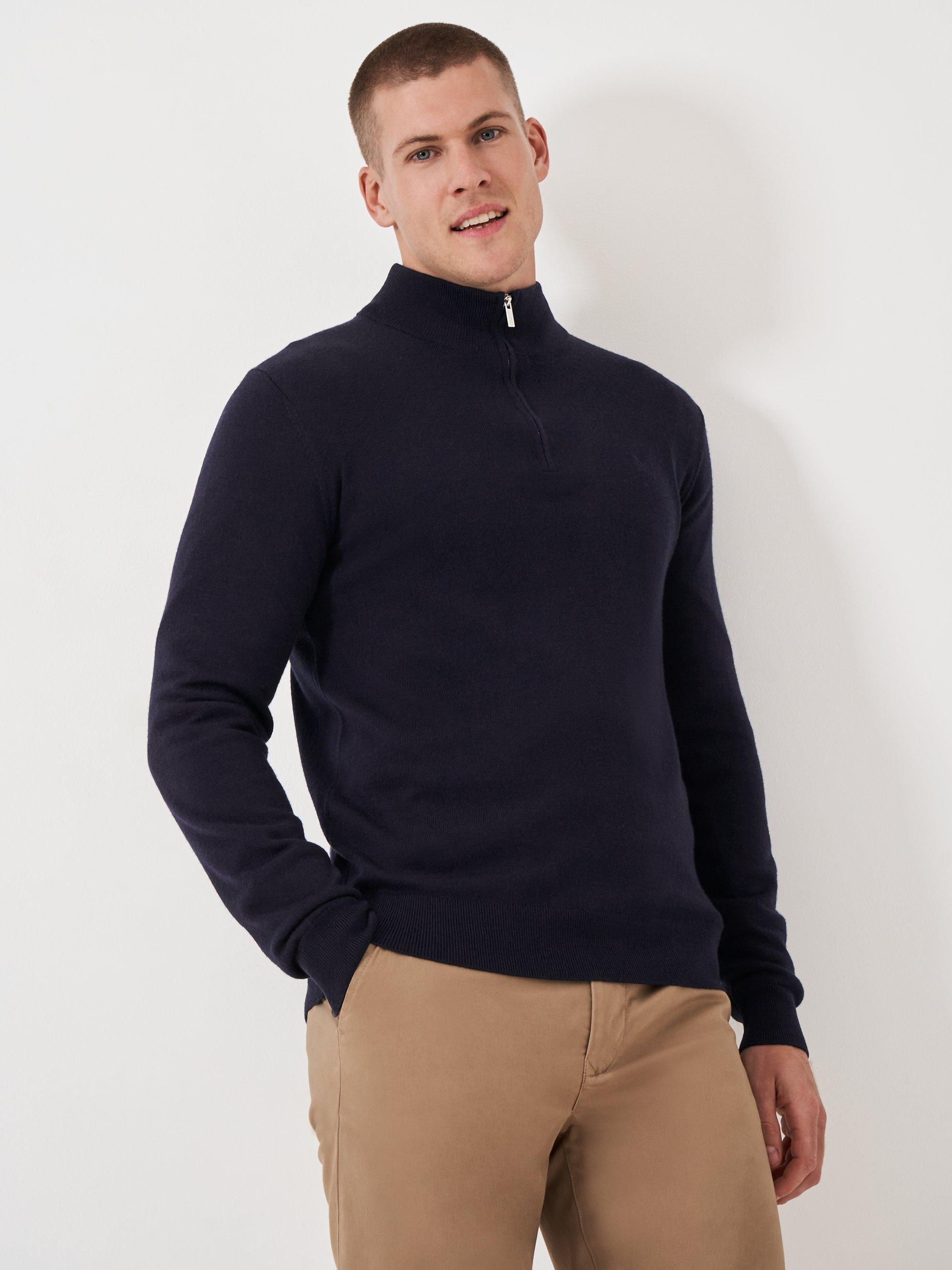 Crew Clothing Merino Half Zip Knit Jumper, Navy Blue
