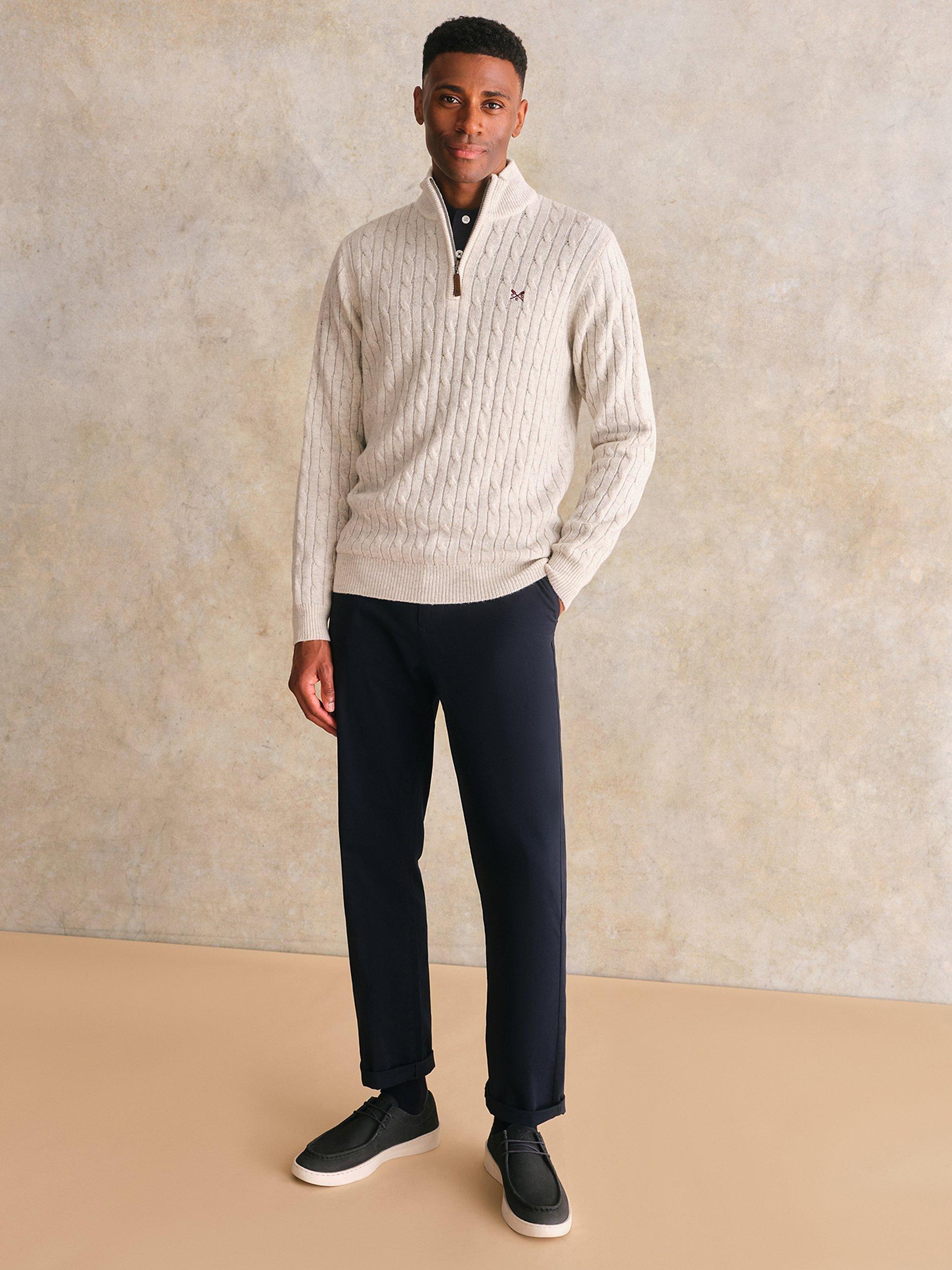 Crew Clothing Lambswool Blend Cable Knit Jumper, White