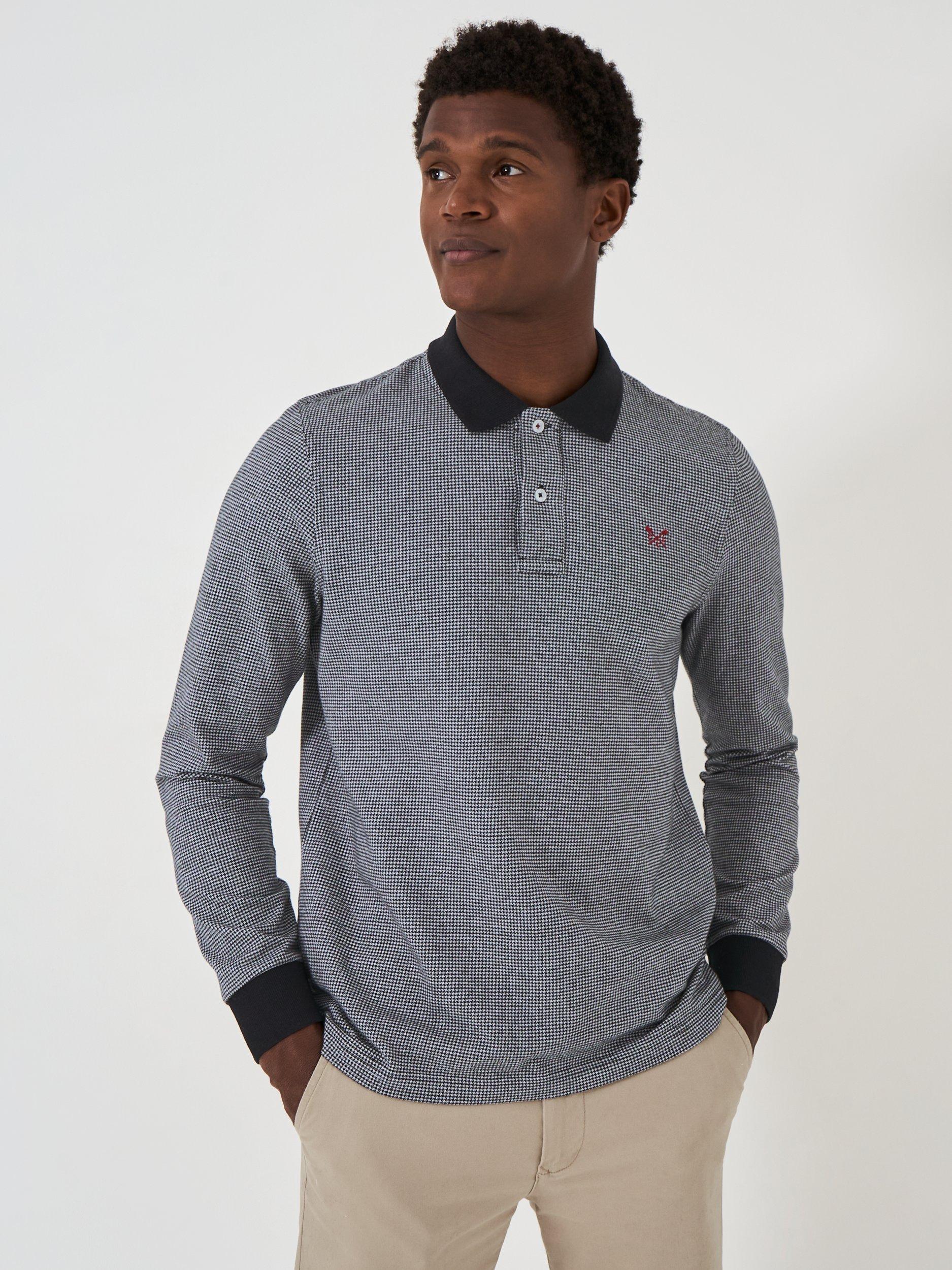 Crew Clothing Houndstooth Long Sleeve Polo Shirt Multi Black