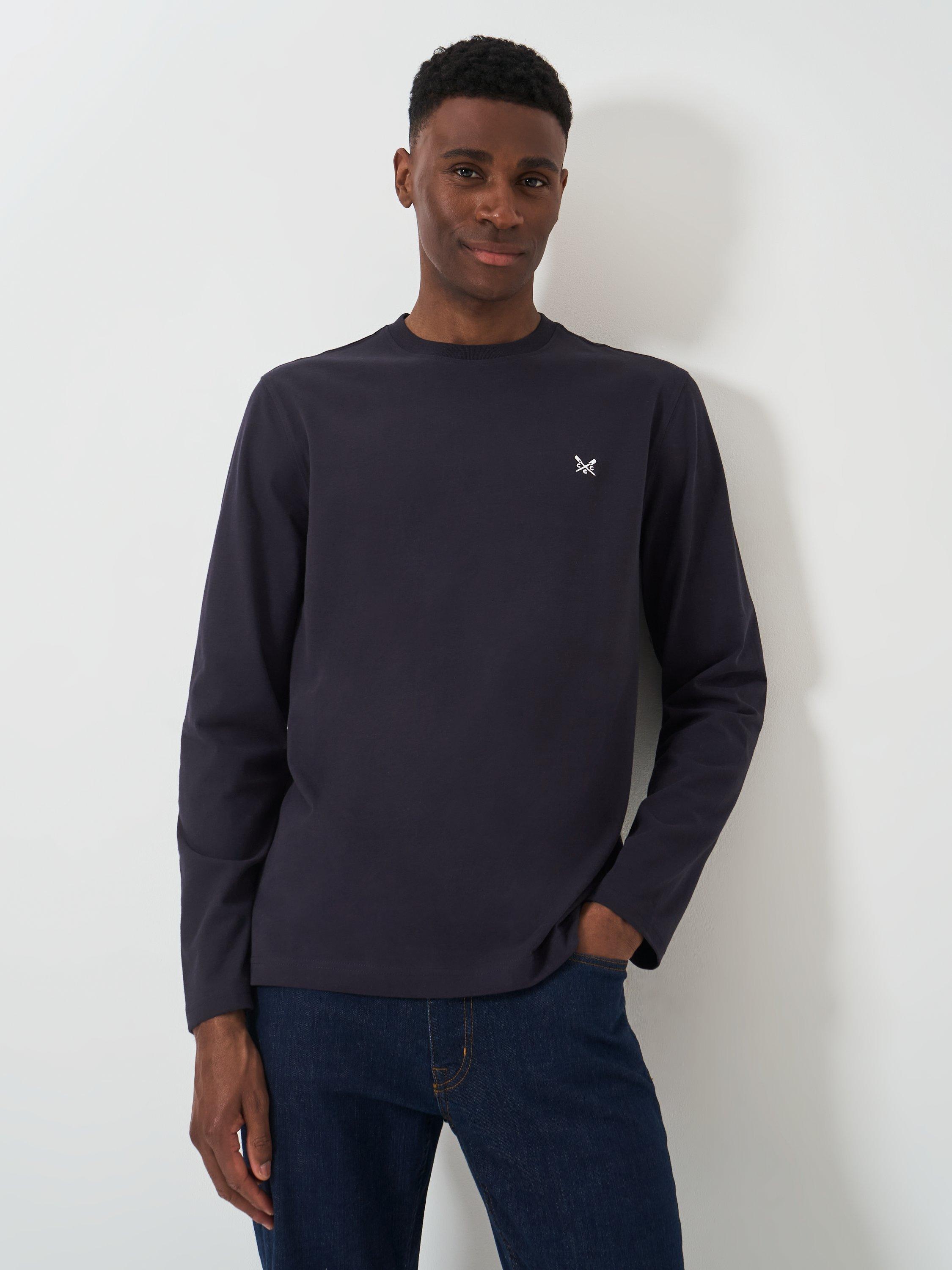 Product image 1 of 5, which shows Crew Clothing Plain Long Sleeve T-Shirt, Navy Blue, L