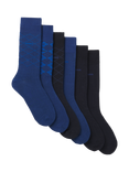 BOSS Cotton Blend Socks, Pack of 6, Blue/Multi