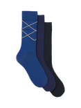 Boss Plain & Overcheck Socks, Pack of 3, Dark Blue