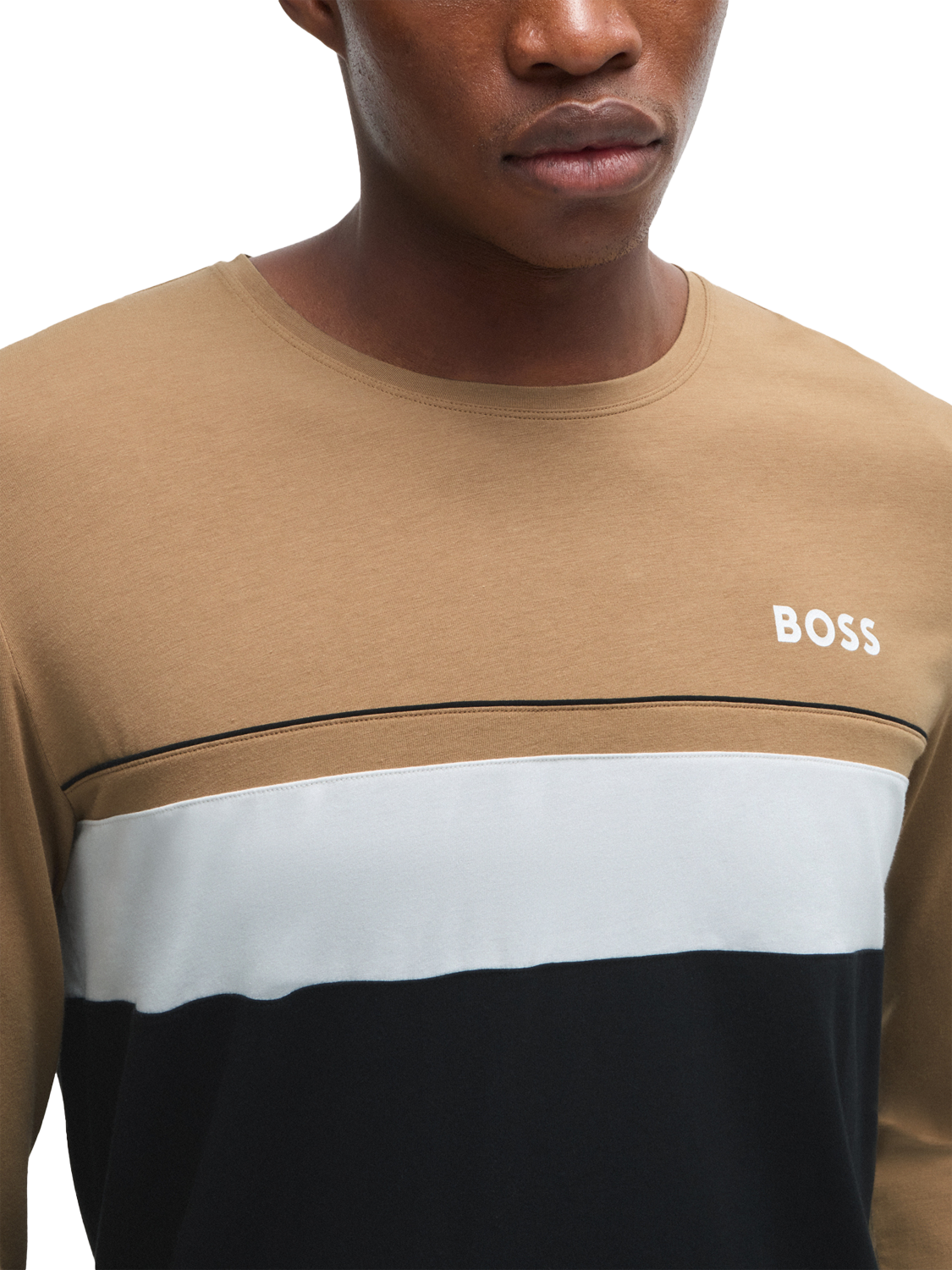 Product image 5 of 5, which shows HUGO BOSS Contrast Piped Long Sleeve Lounge Top, Black, M