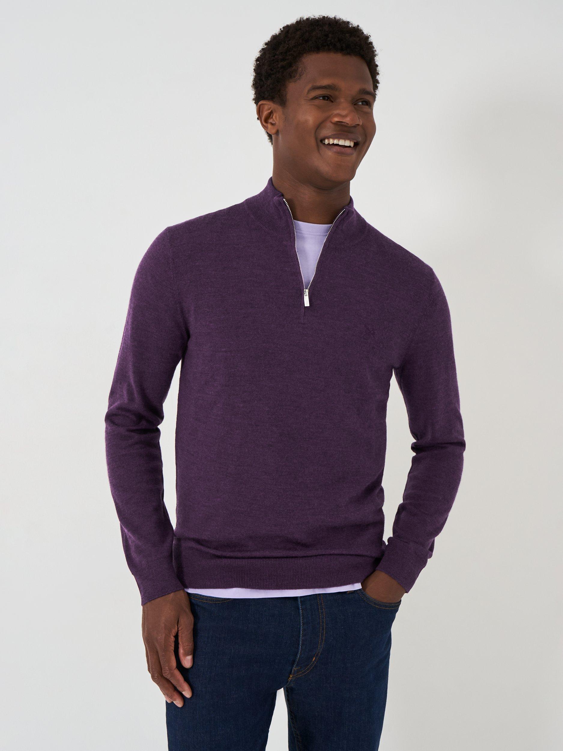 Crew Clothing Merino Half Zip Knit Jumper Dark Purple