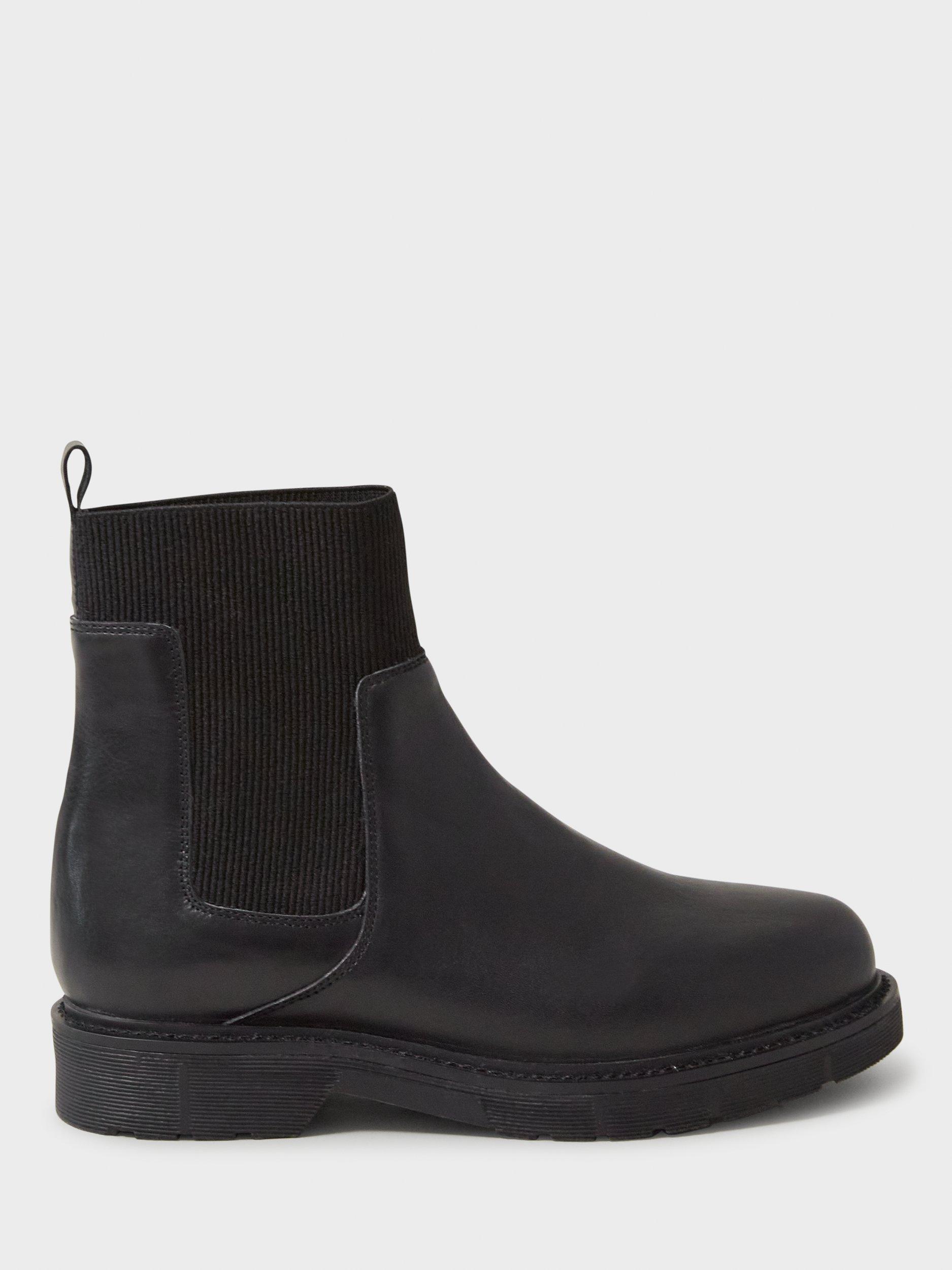 Crew Clothing Ribbed Cuff Leather Chelsea Boots Black