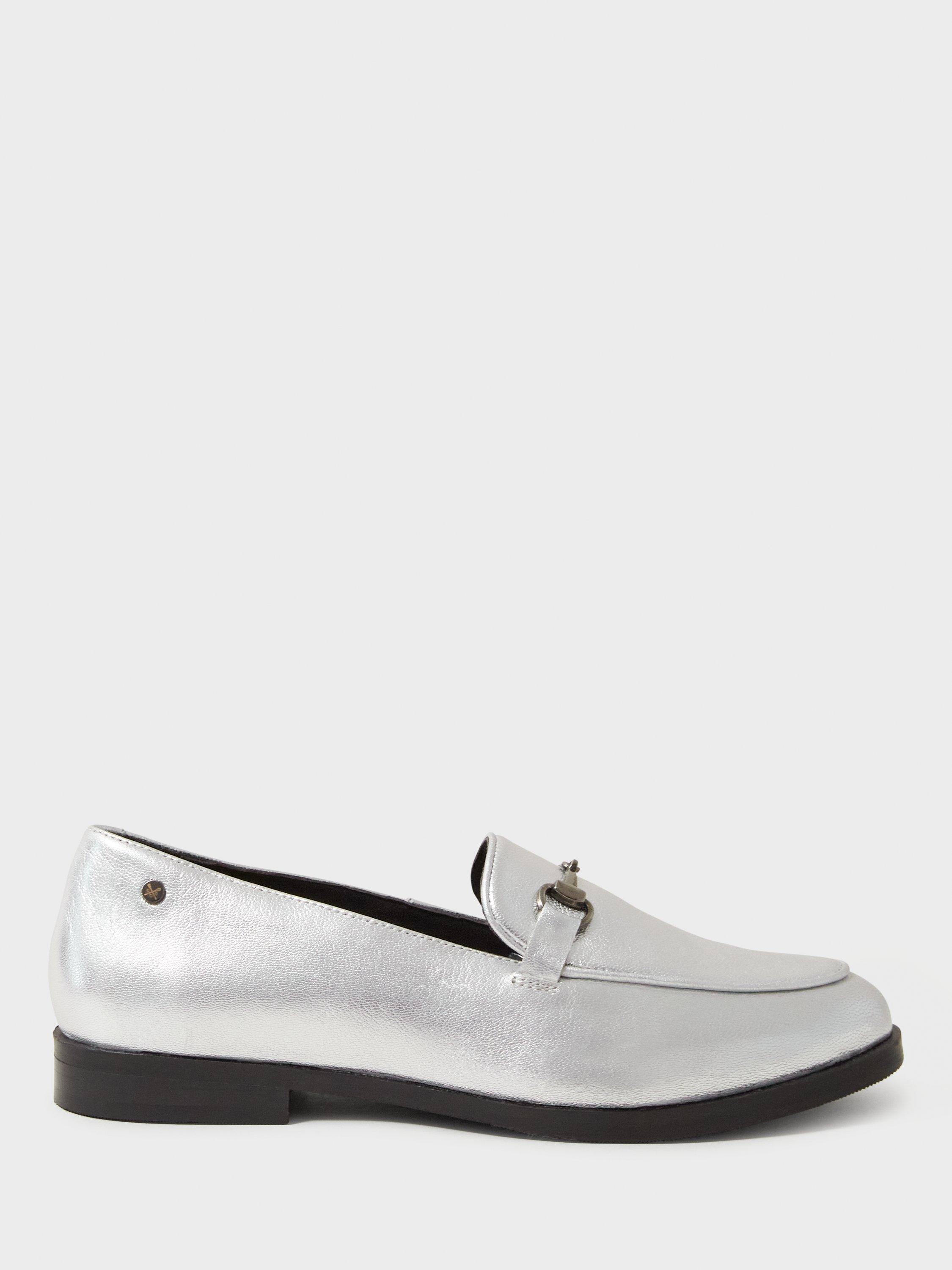 Crew Clothing Cora Metallic Leather Loafers, Silver Grey
