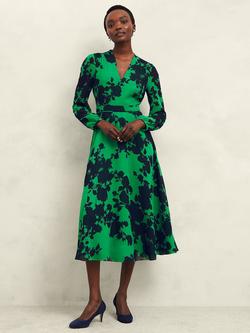 Hobbs Aurora Floral Dress, Navy/Green, Navy/Green