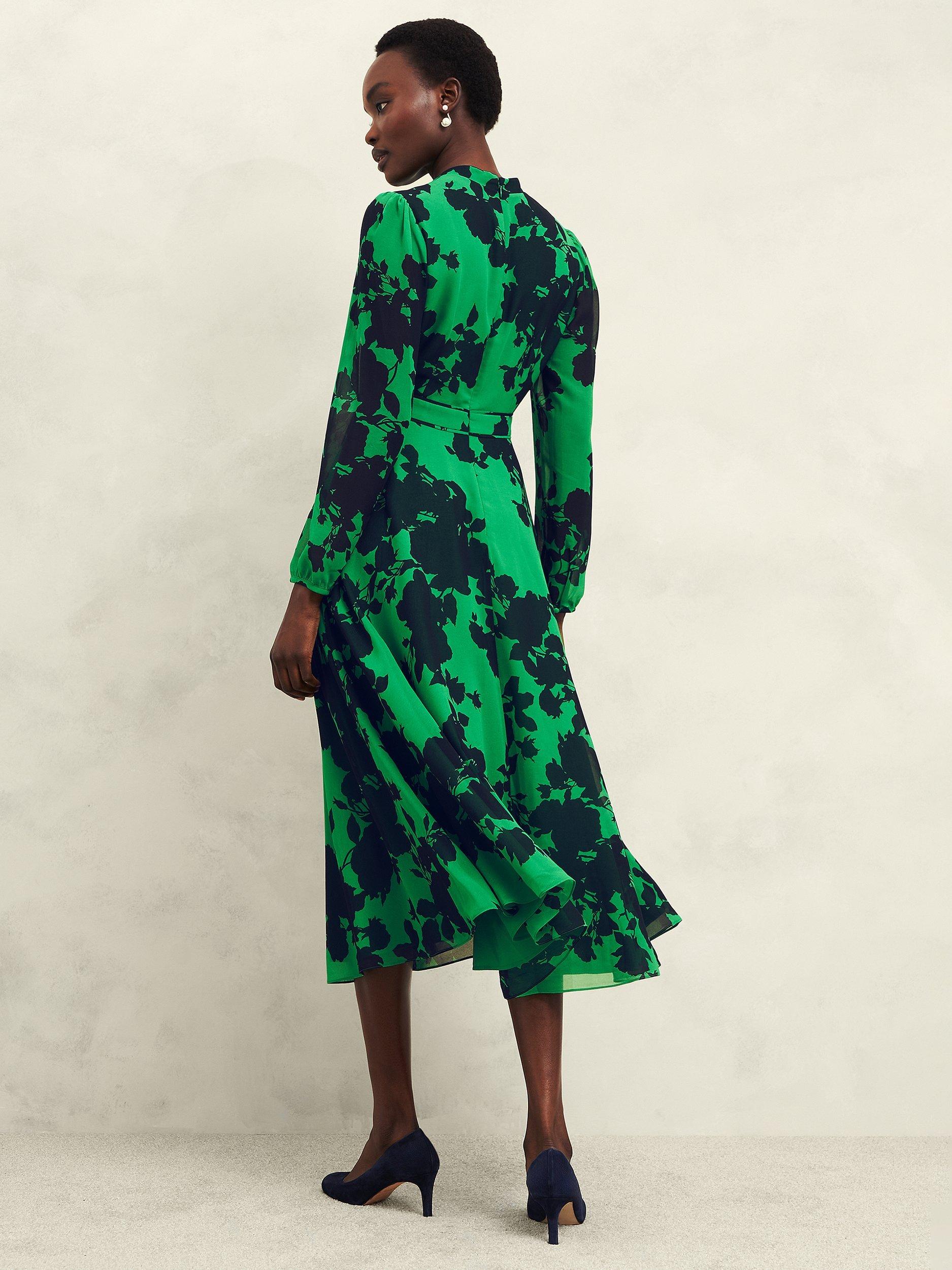Product image 2 of 4, which shows Hobbs Aurora Floral Dress, Navy/Green, 10