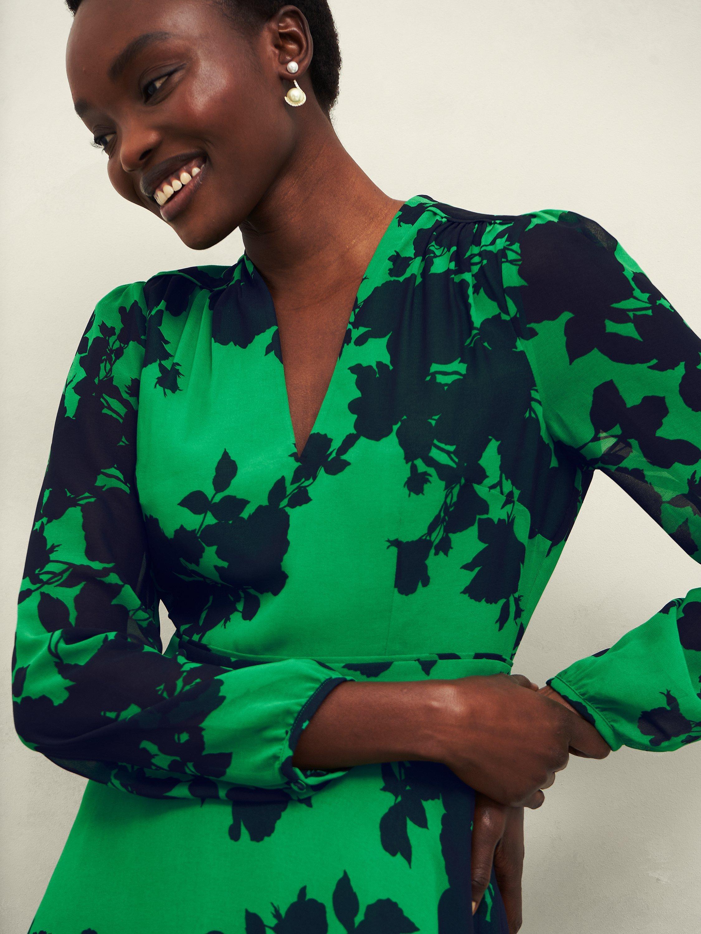 Product image 3 of 4, which shows Hobbs Aurora Floral Dress, Navy/Green, 10
