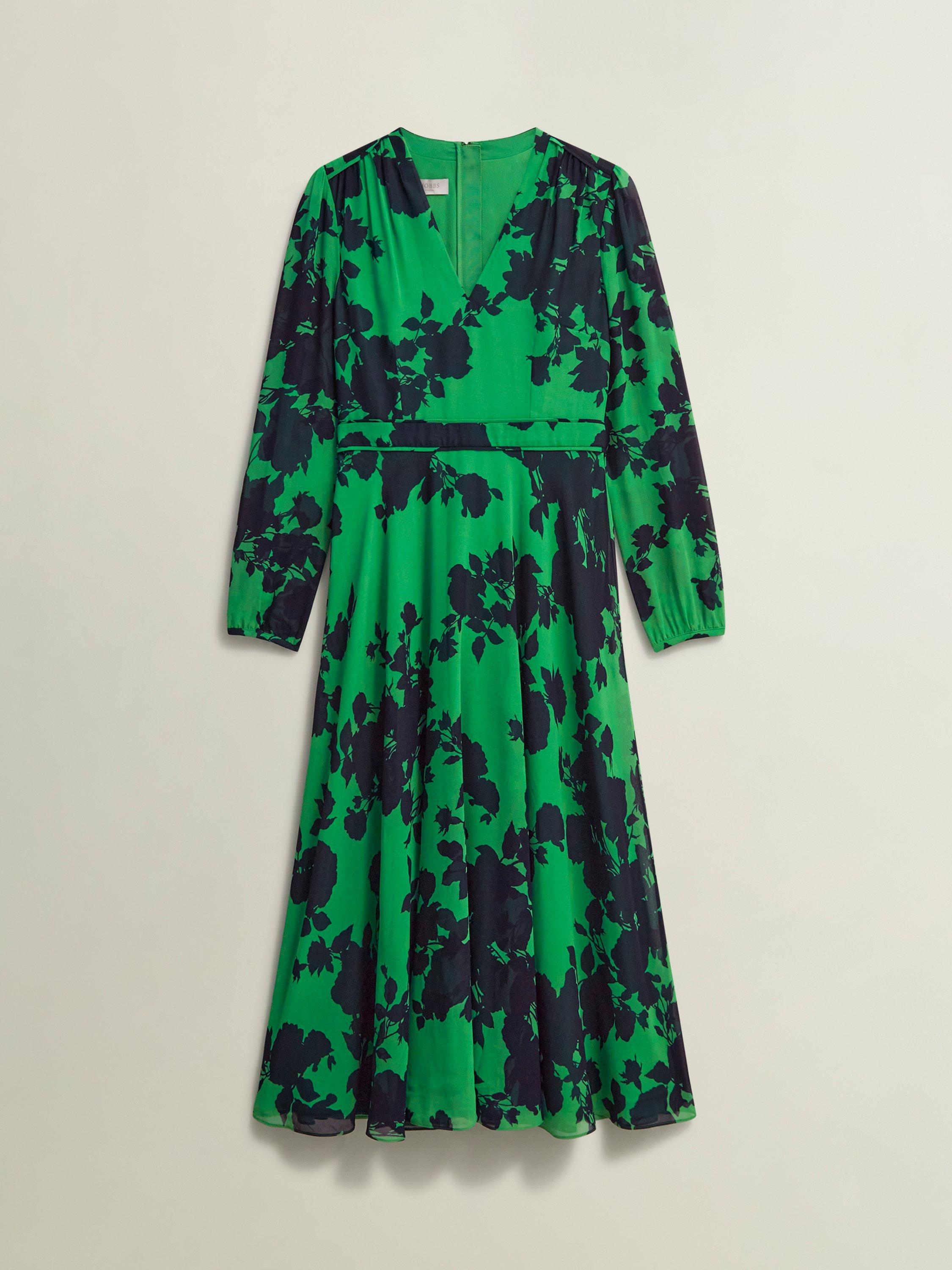 Product image 4 of 4, which shows Hobbs Aurora Floral Dress, Navy/Green, 10
