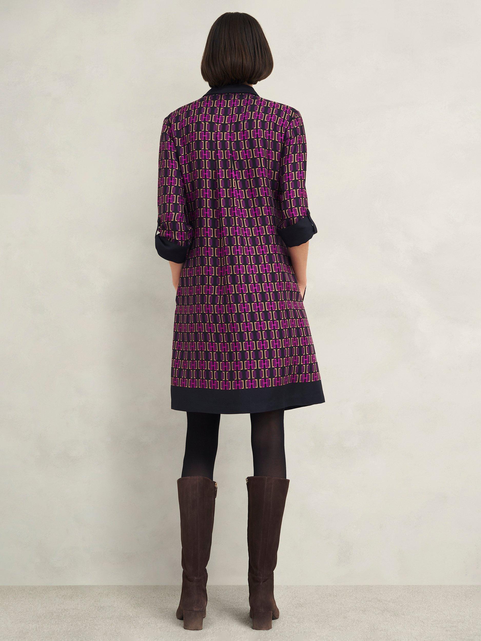 Product image 2 of 7, which shows Hobbs Aubrey Insignia Tunic Dress, Purple/Multi, 10