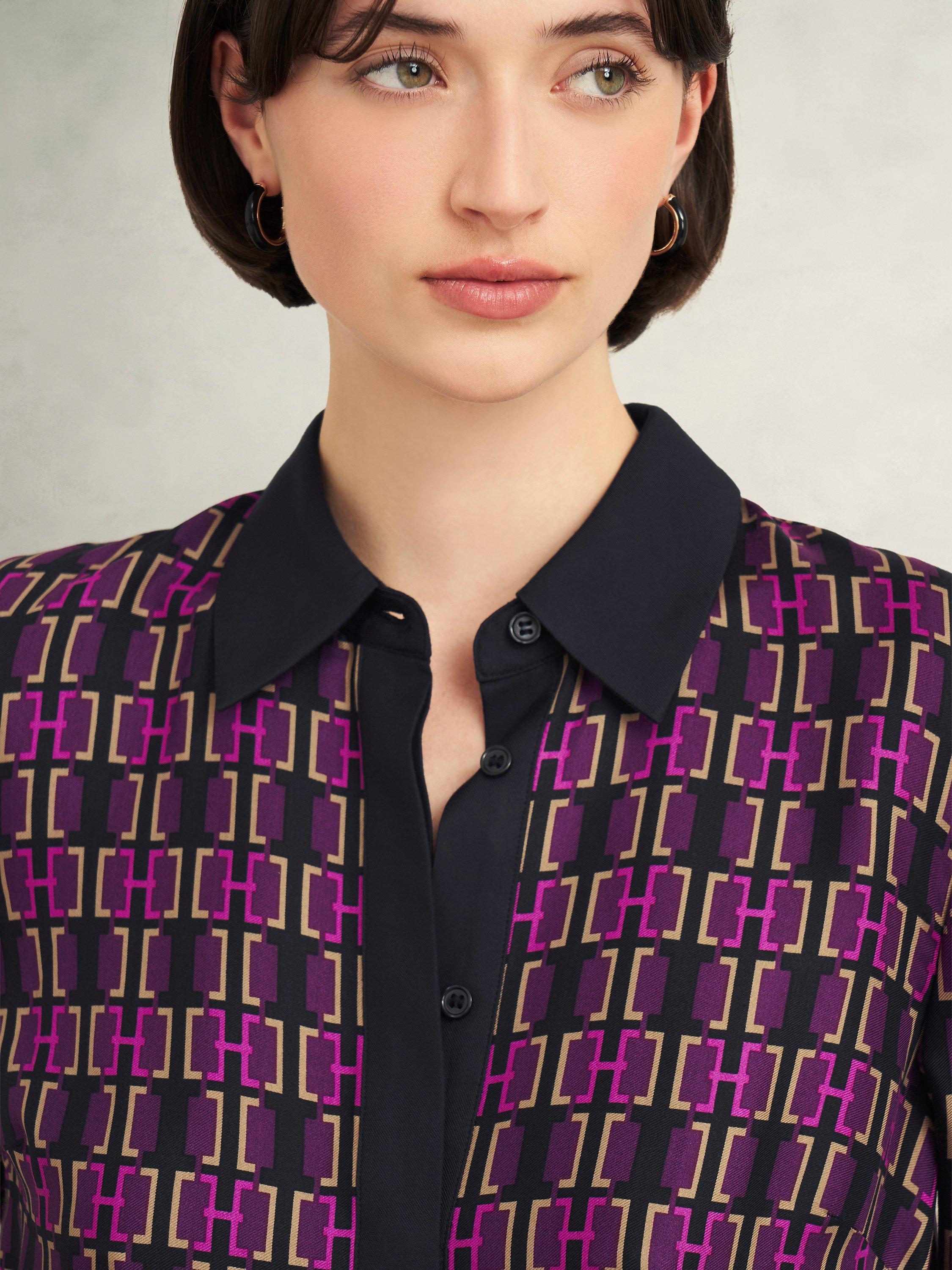 Product image 3 of 7, which shows Hobbs Aubrey Insignia Tunic Dress, Purple/Multi, 10
