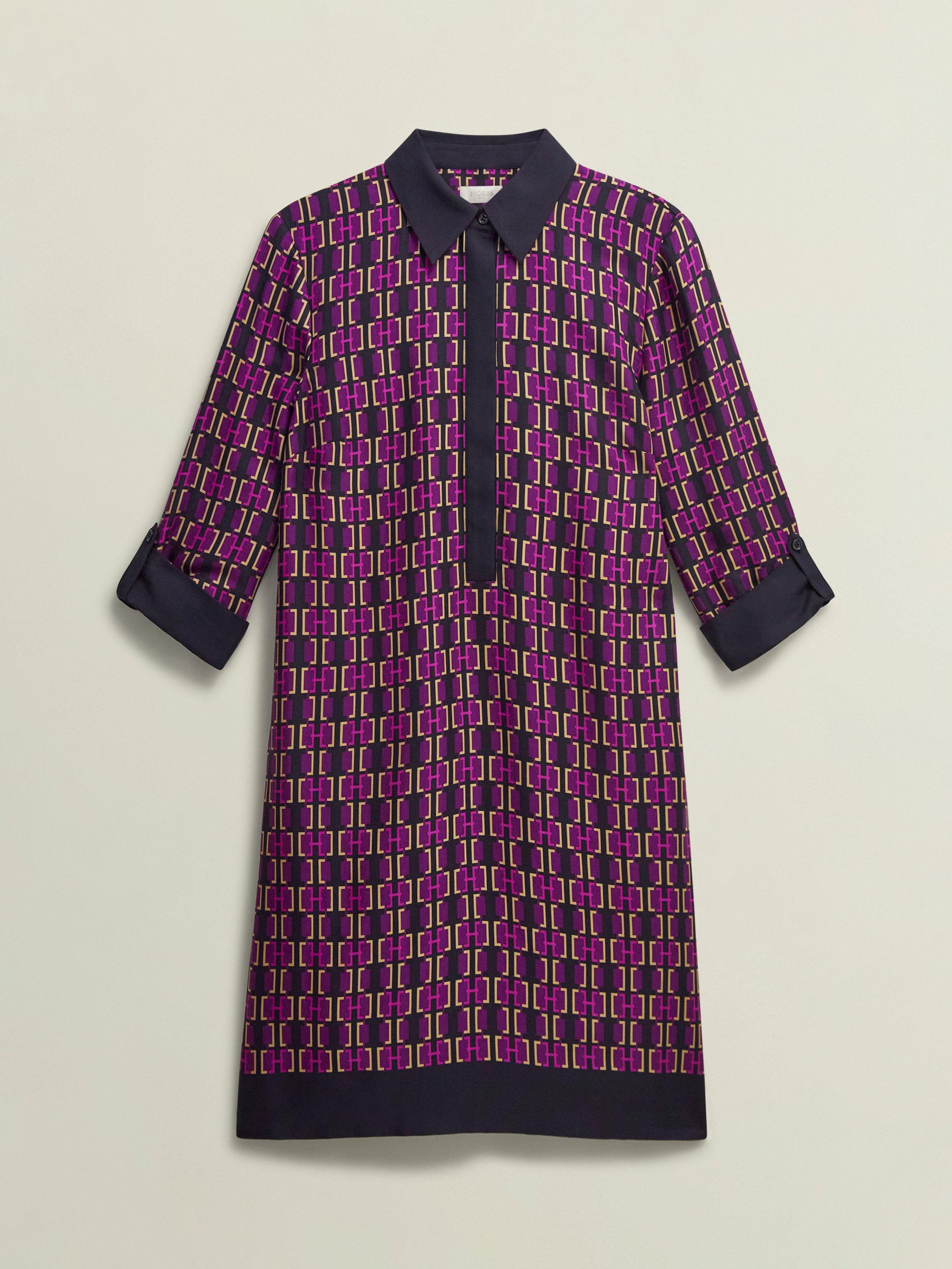 Product image 4 of 7, which shows Hobbs Aubrey Insignia Tunic Dress, Purple/Multi, 10