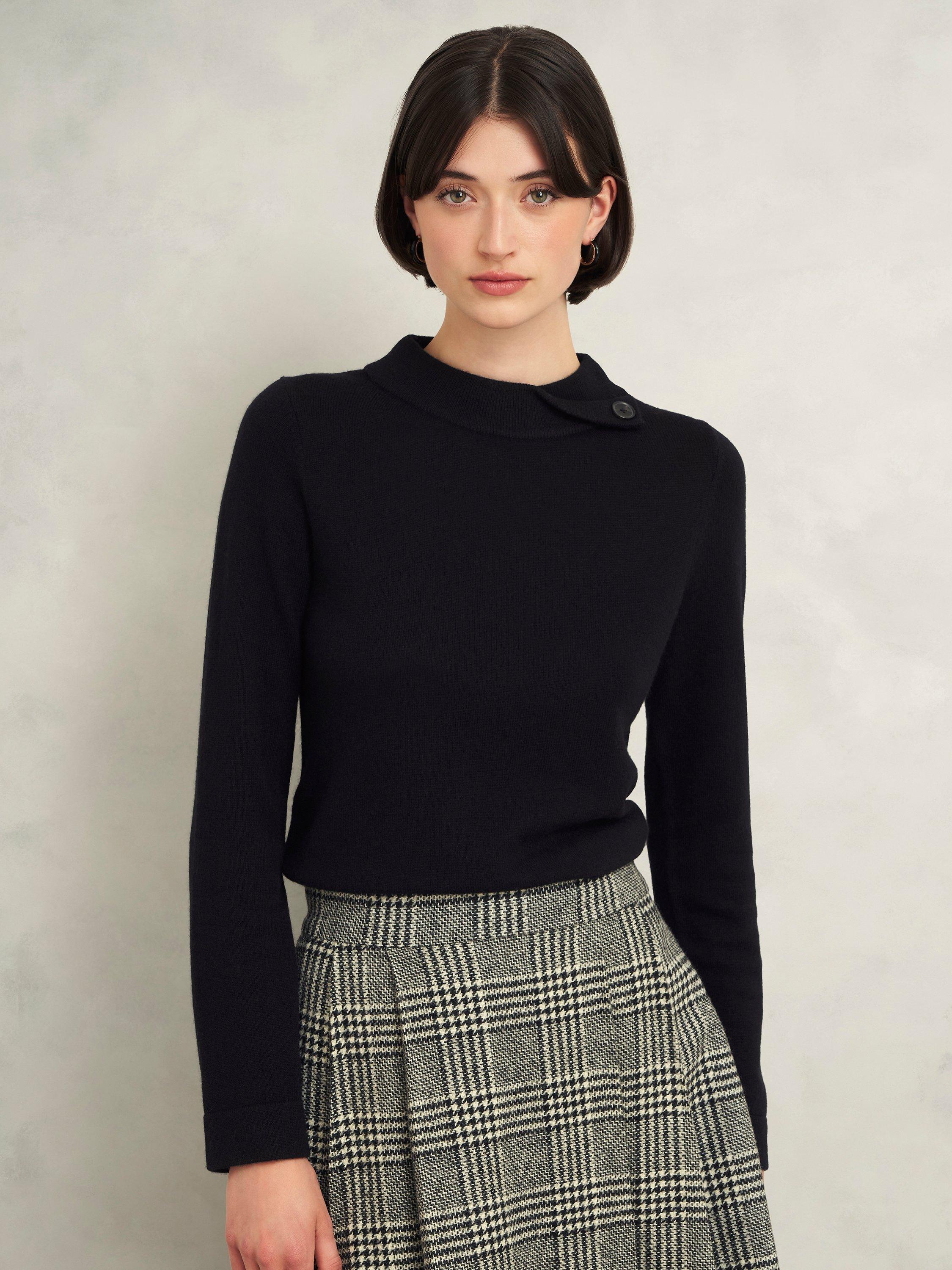 Product image 1 of 4, which shows Hobbs Talia Wool Cashmere Blend Jumper, Black, L