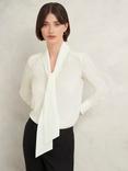 Hobbs Mimi Silk Tie Neck Blouse, Ivory